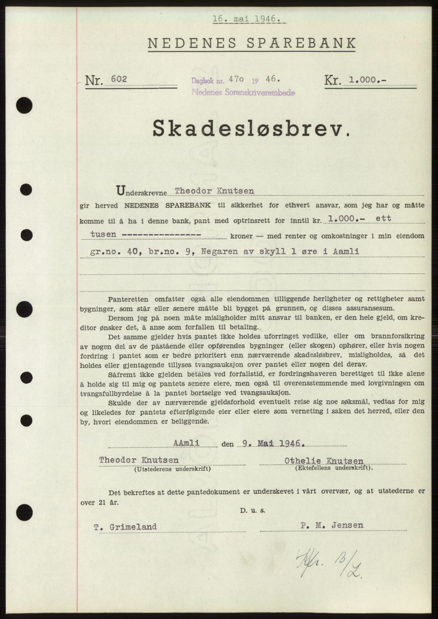 Nedenes sorenskriveri, AV/SAK-1221-0006/G/Gb/Gbb/L0003: Mortgage book no. B3b, 1946-1946, Diary no: : 470/1946