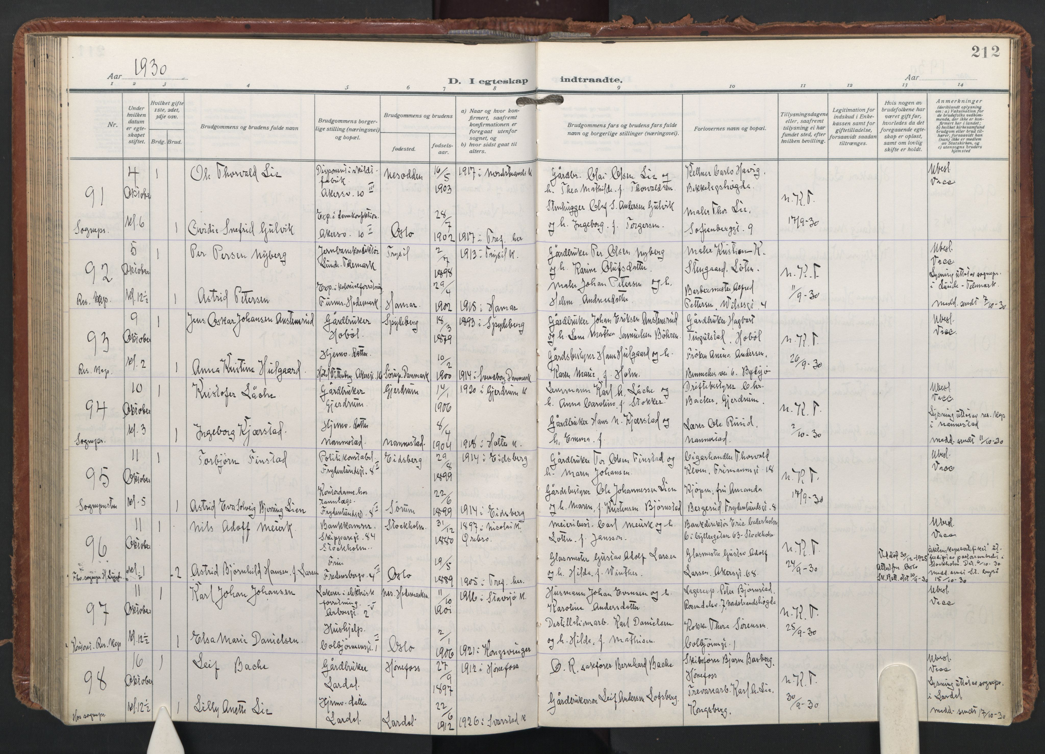 Trefoldighet prestekontor Kirkebøker, AV/SAO-A-10882/F/Fc/L0009: Parish register (official) no. III 9, 1922-1936, p. 212