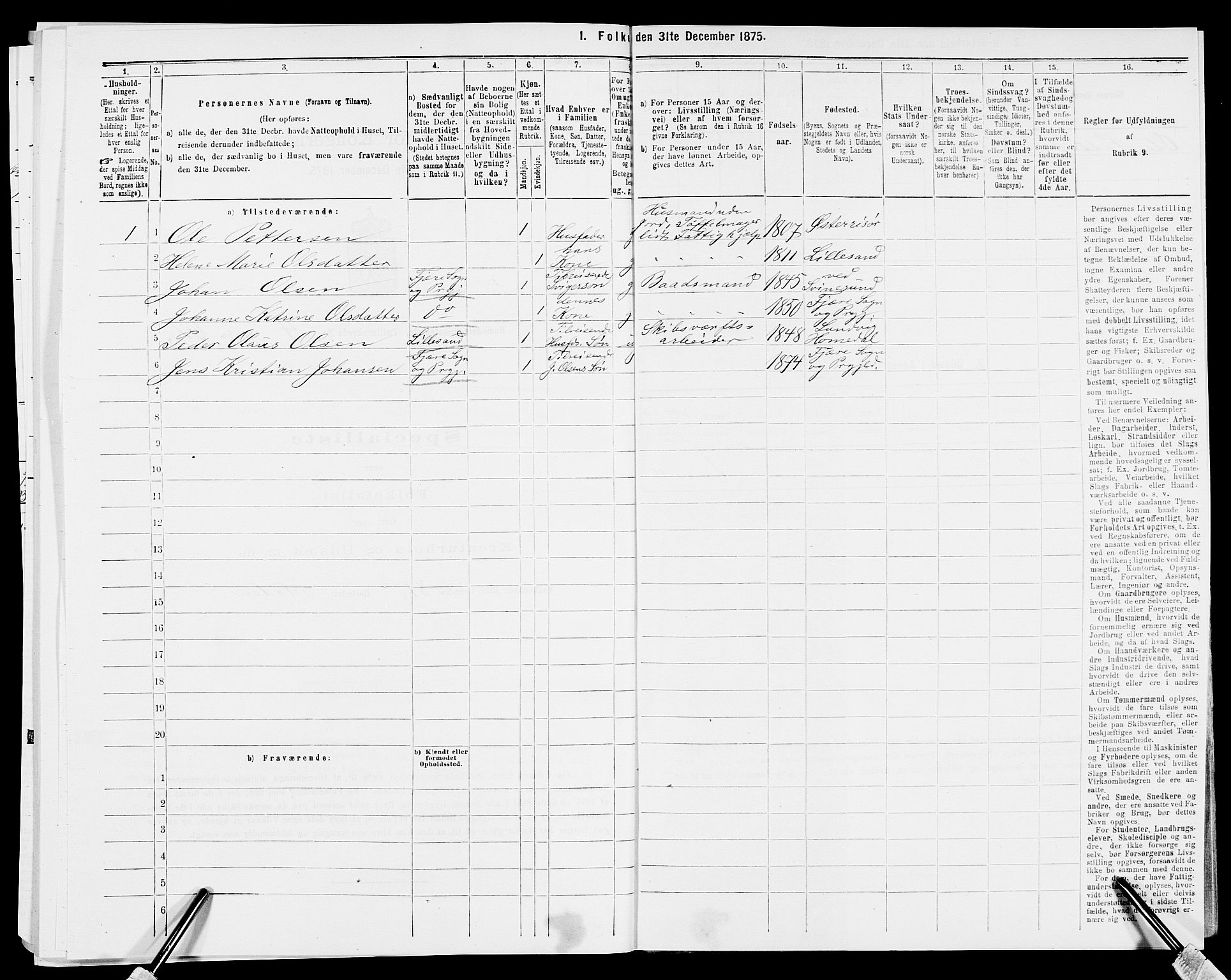 SAK, 1875 census for 0924P Homedal, 1875, p. 926