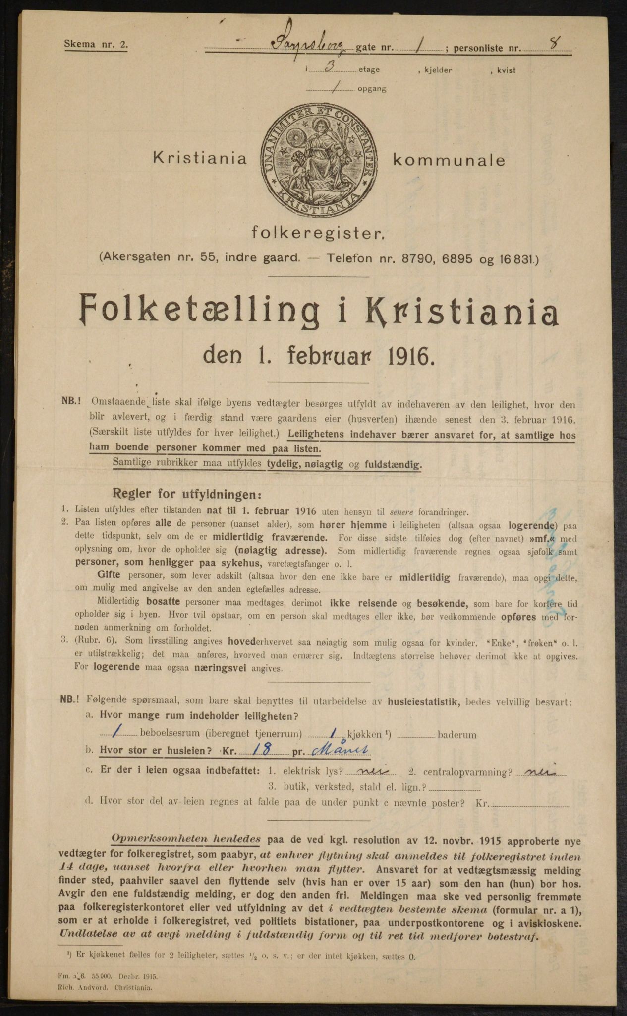 OBA, Municipal Census 1916 for Kristiania, 1916, p. 91305