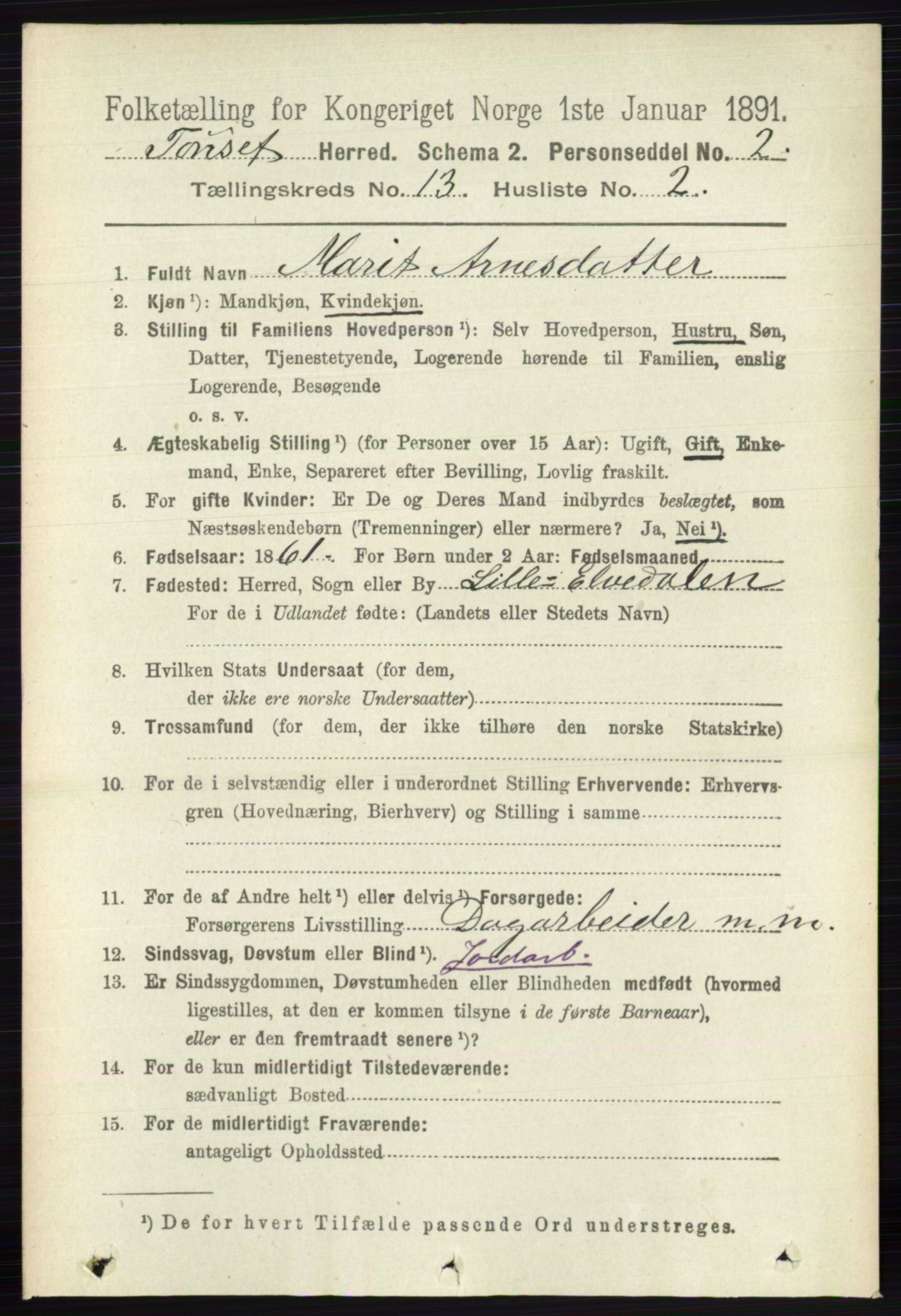 RA, 1891 census for 0437 Tynset, 1891, p. 3525