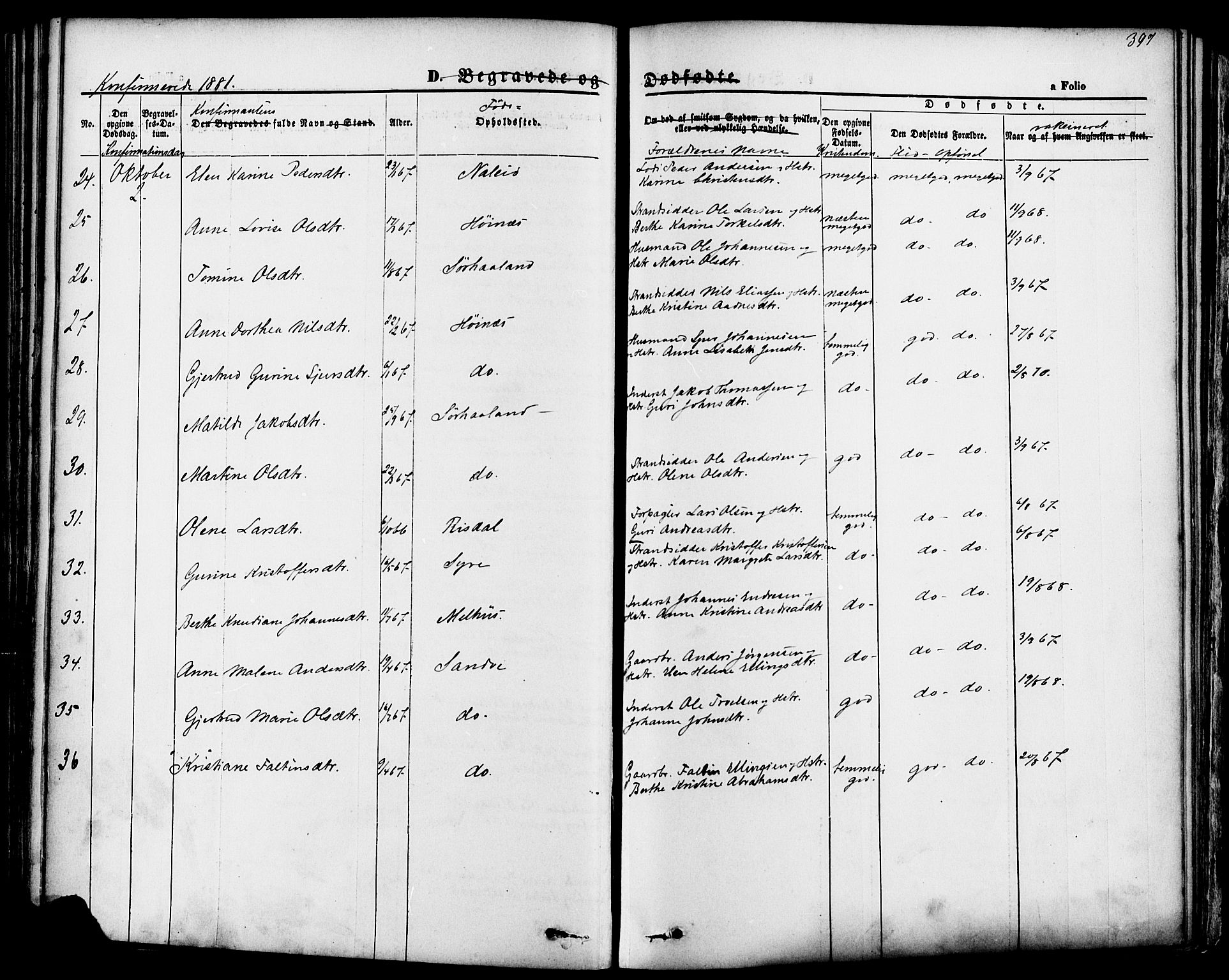 Skudenes sokneprestkontor, AV/SAST-A -101849/H/Ha/Haa/L0006: Parish register (official) no. A 4, 1864-1881, p. 397