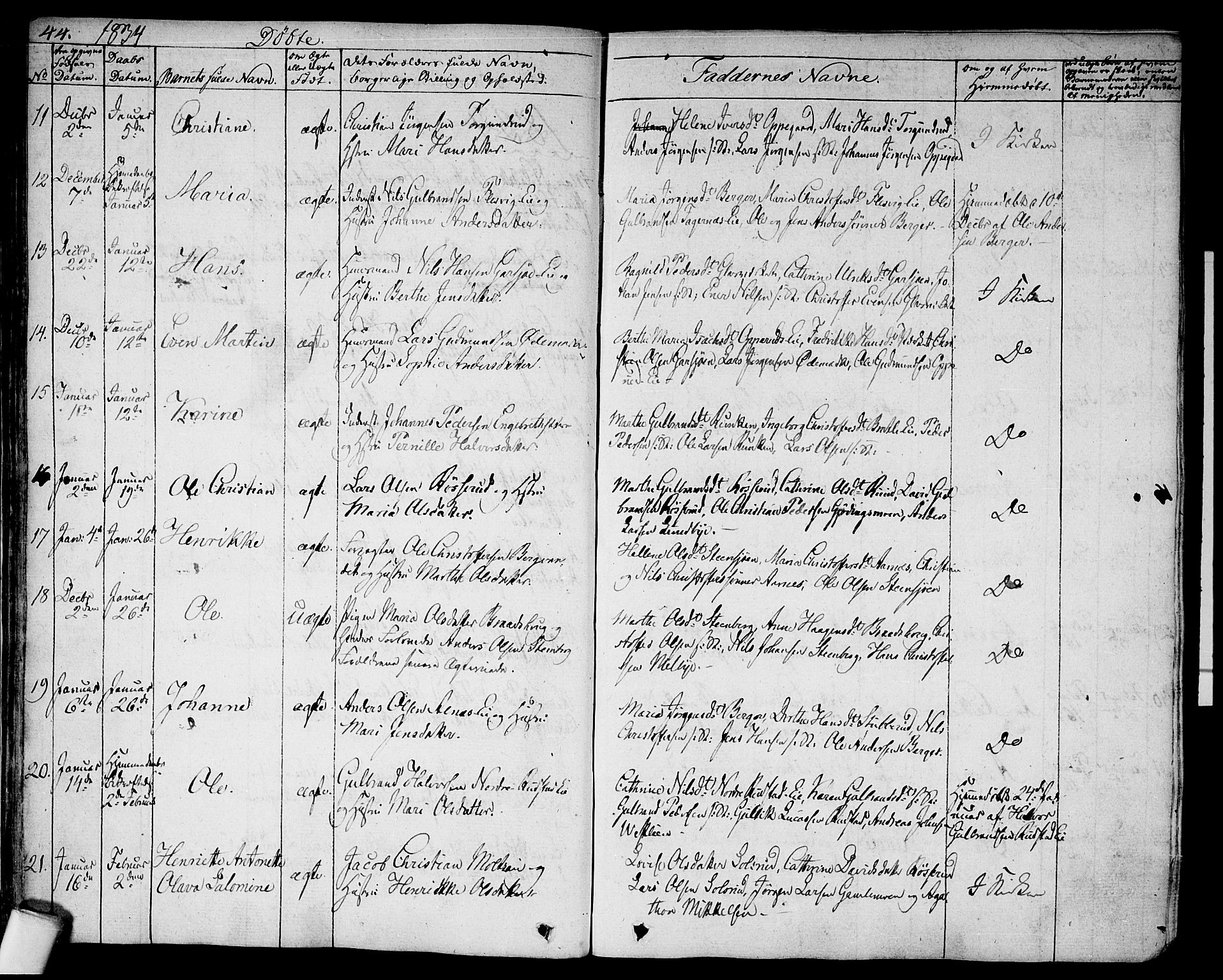 Hurdal prestekontor Kirkebøker, AV/SAO-A-10889/F/Fa/L0004: Parish register (official) no. I 4, 1828-1845, p. 44