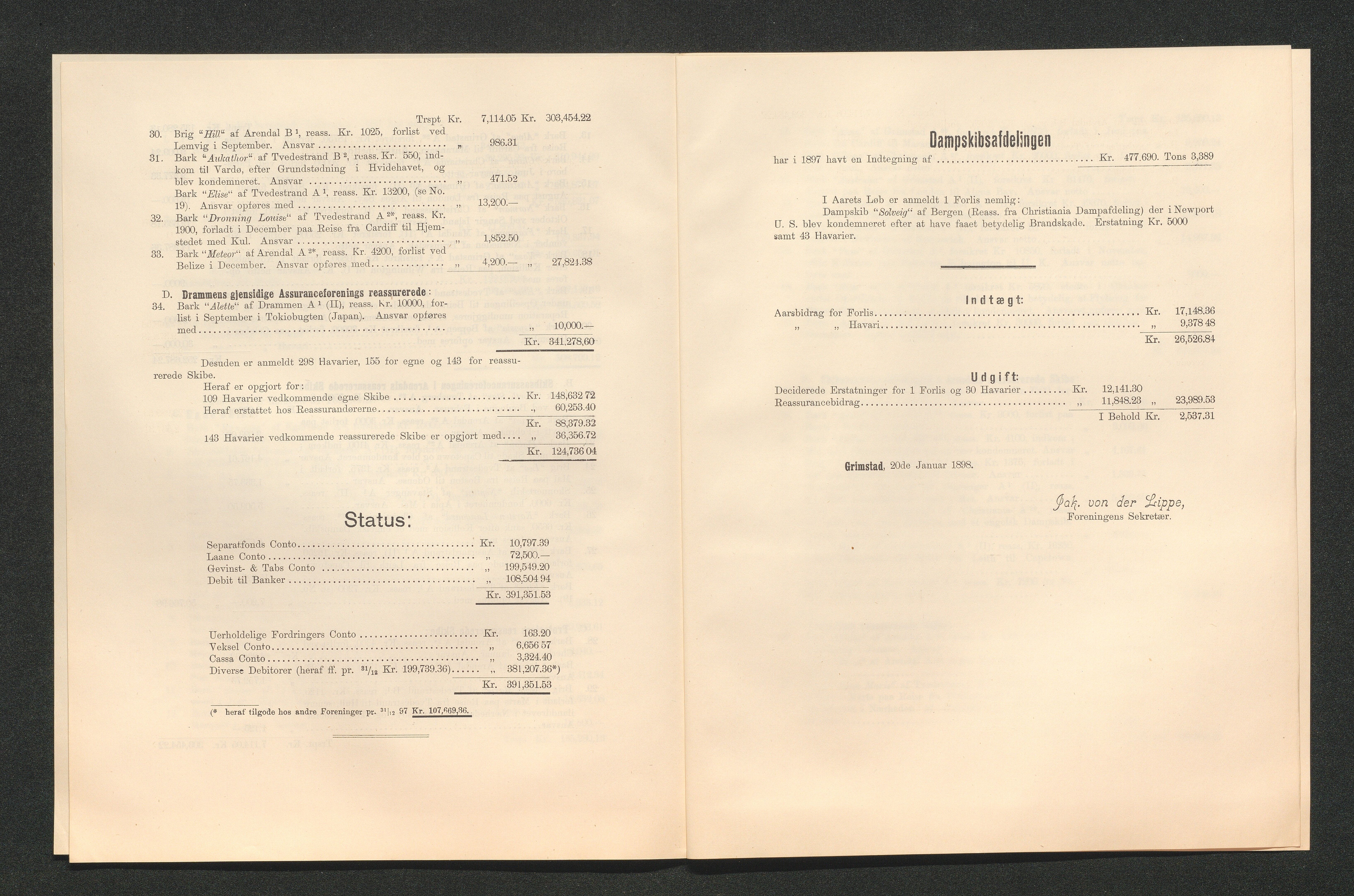 Agders Gjensidige Assuranceforening, AAKS/PA-1718/05/L0003: Regnskap, seilavdeling, pakkesak, 1890-1912