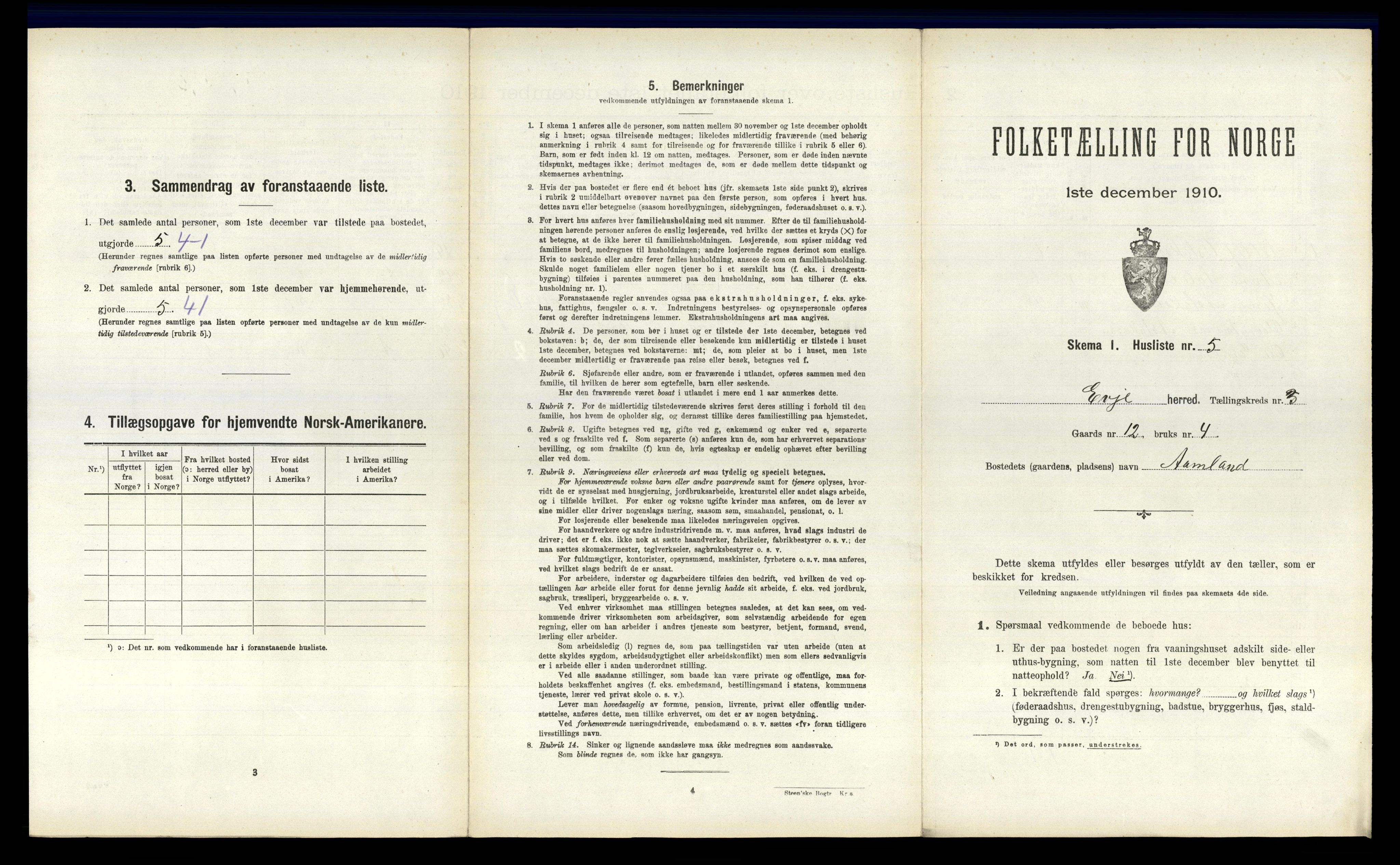 RA, 1910 census for Evje, 1910, p. 104