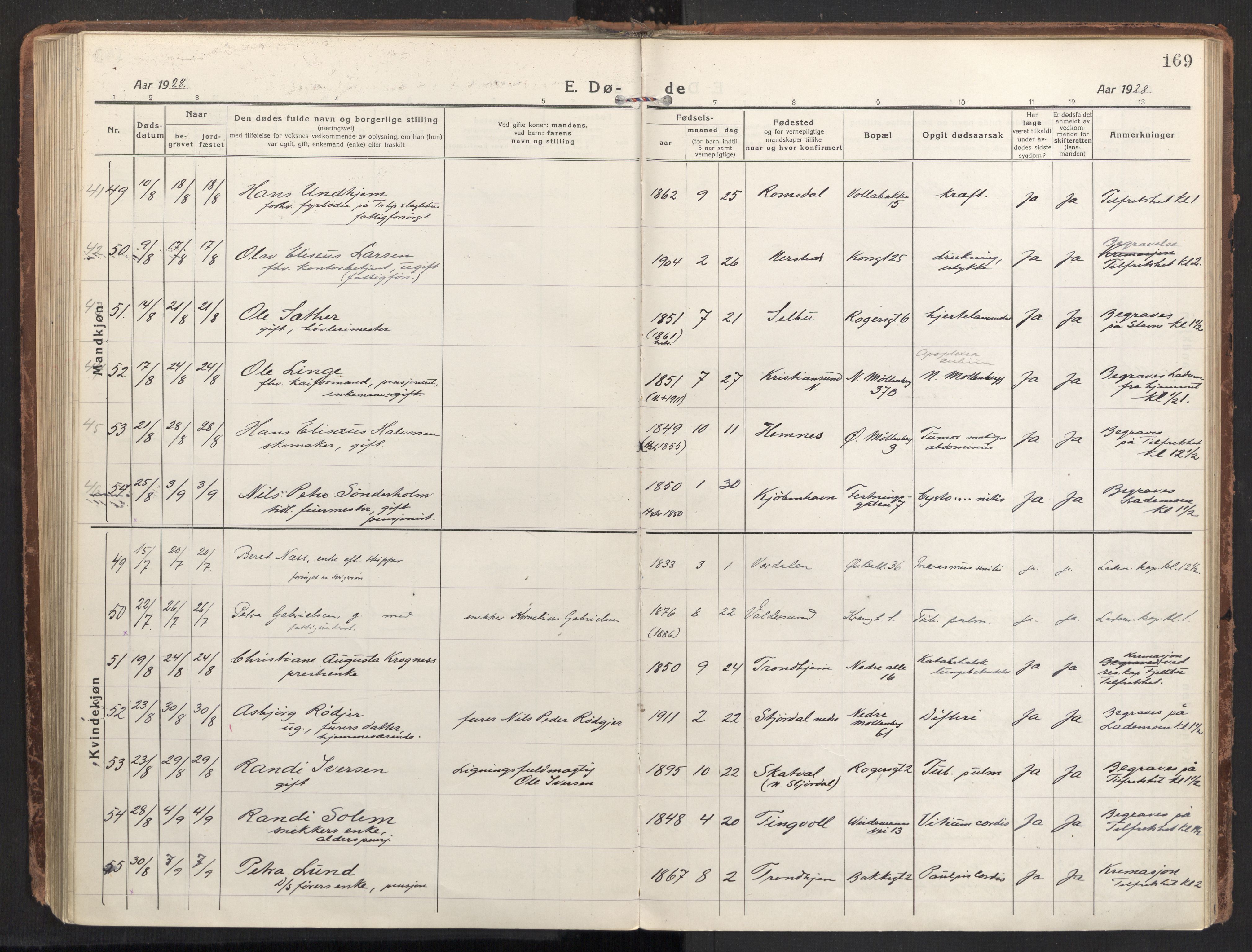 Ministerialprotokoller, klokkerbøker og fødselsregistre - Sør-Trøndelag, AV/SAT-A-1456/604/L0207: Parish register (official) no. 604A27, 1917-1933, p. 169