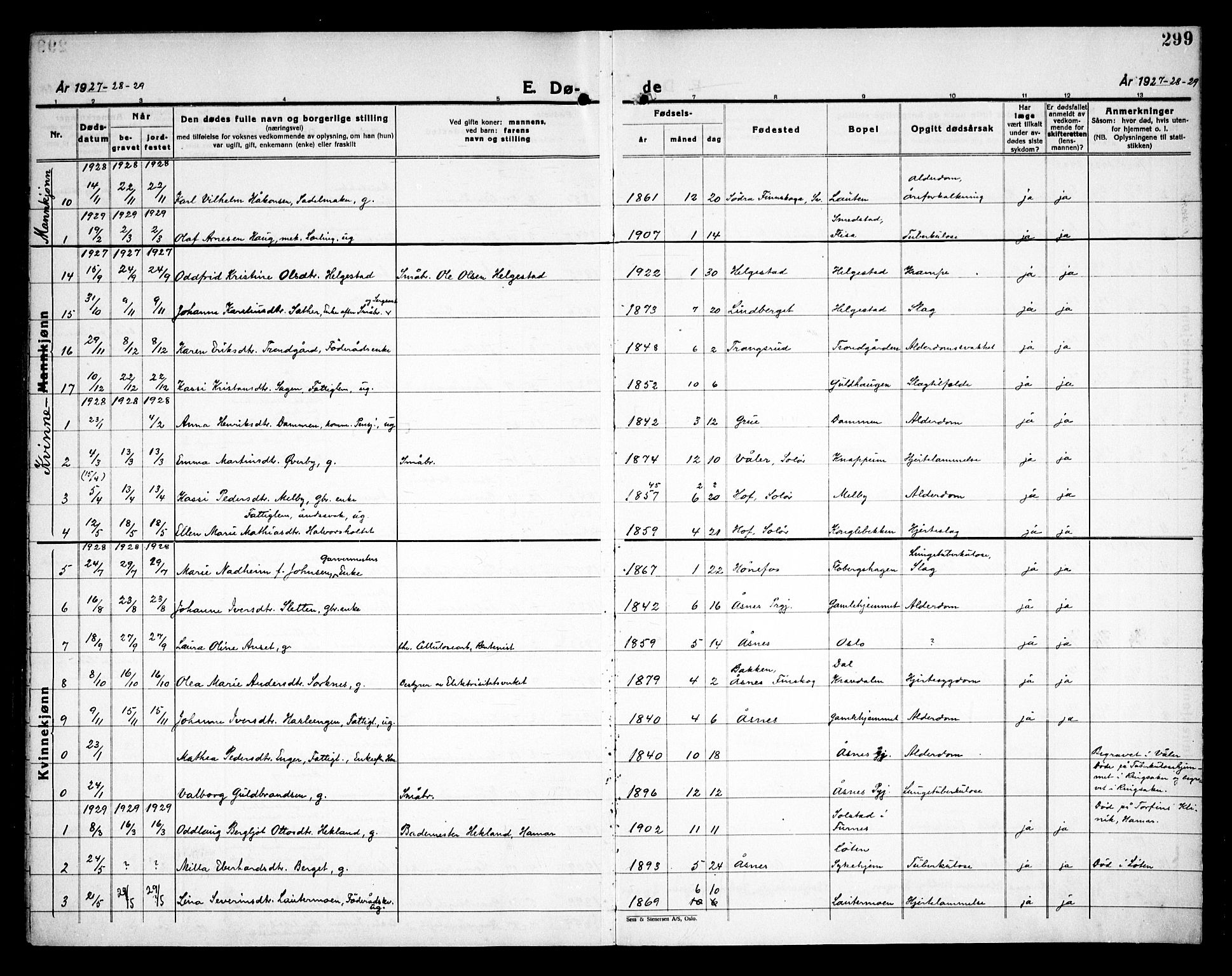 Åsnes prestekontor, SAH/PREST-042/H/Ha/Haa/L0000C: Parish register (official) no. 0A, 1890-1929, p. 299