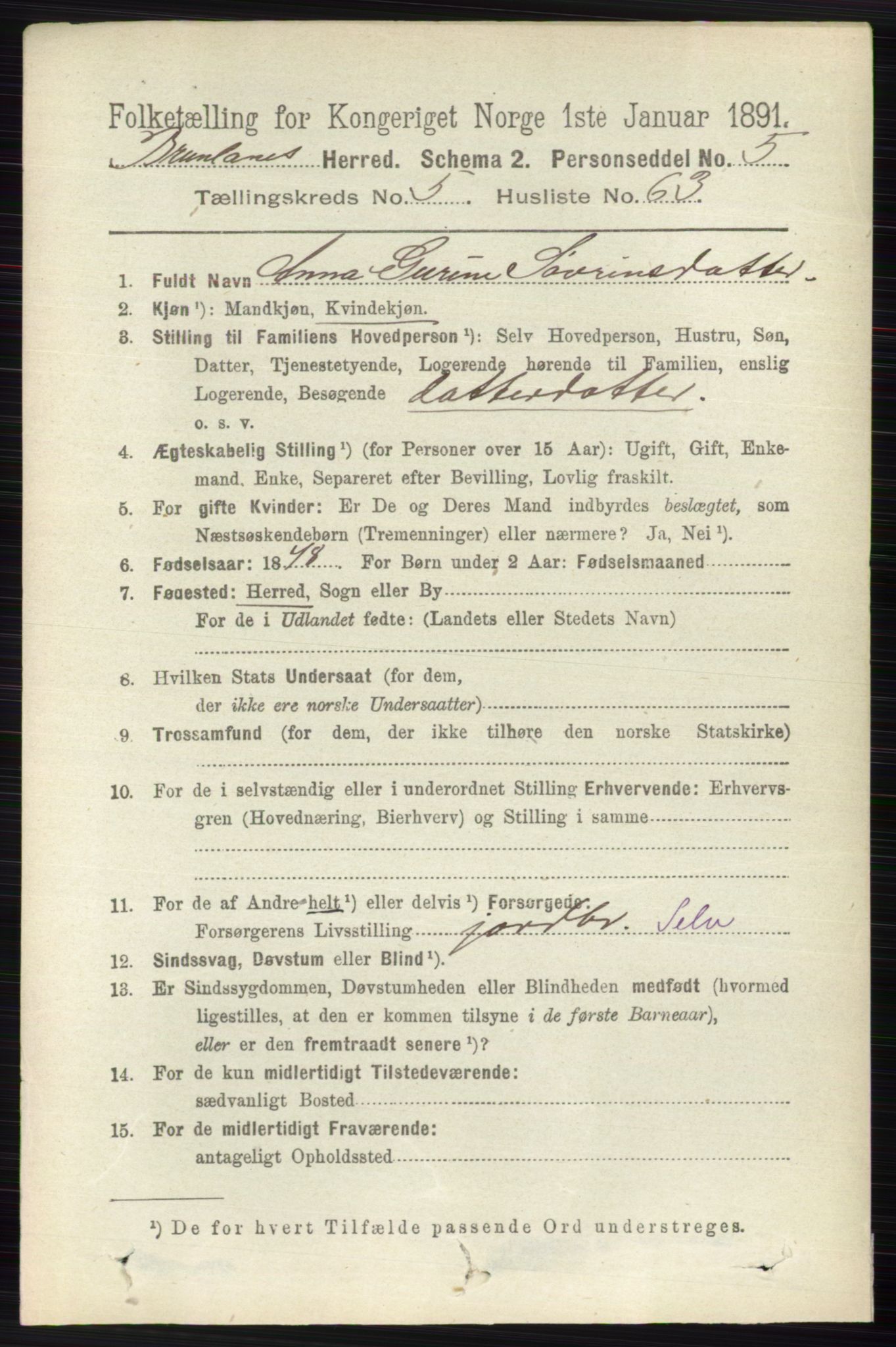 RA, 1891 census for 0726 Brunlanes, 1891, p. 2571