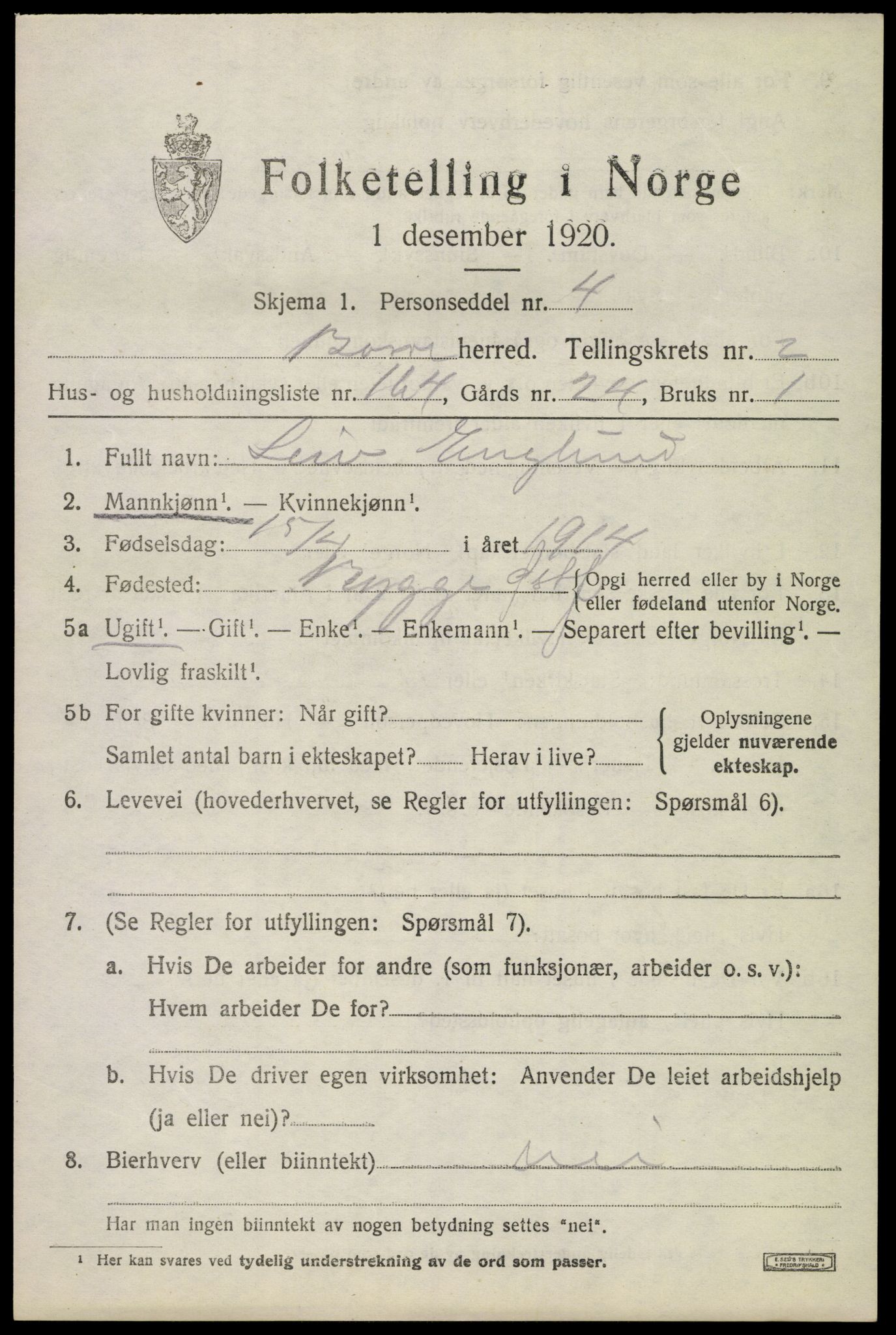 SAKO, 1920 census for Borre, 1920, p. 6090