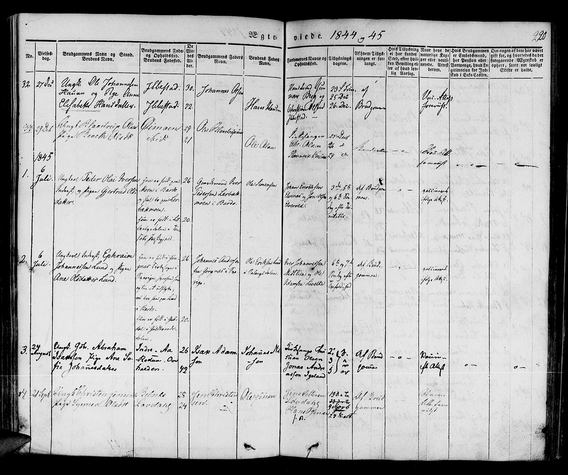 Ibestad sokneprestembete, SATØ/S-0077/H/Ha/Haa/L0006kirke: Parish register (official) no. 6, 1837-1850, p. 220
