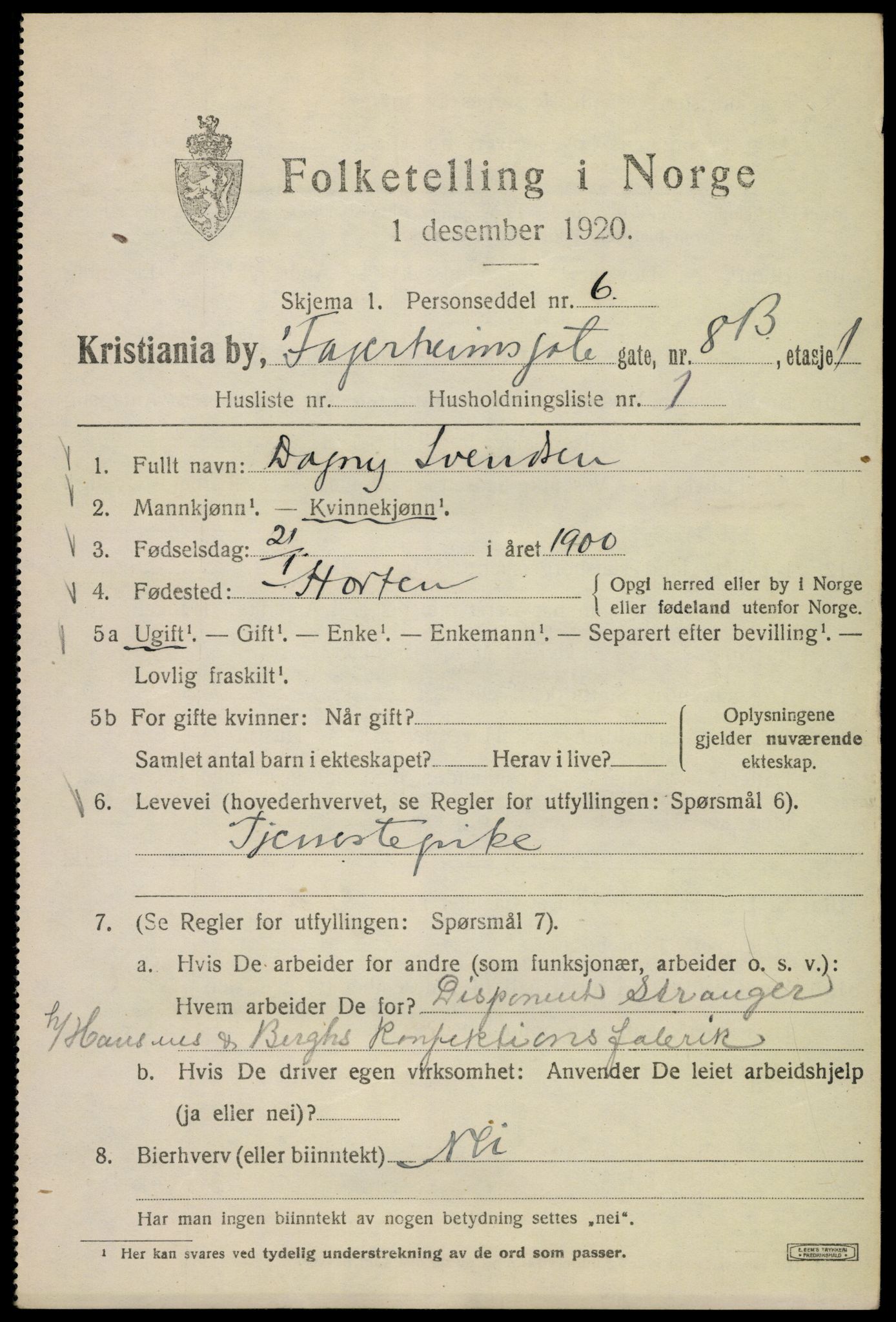 SAO, 1920 census for Kristiania, 1920, p. 225337