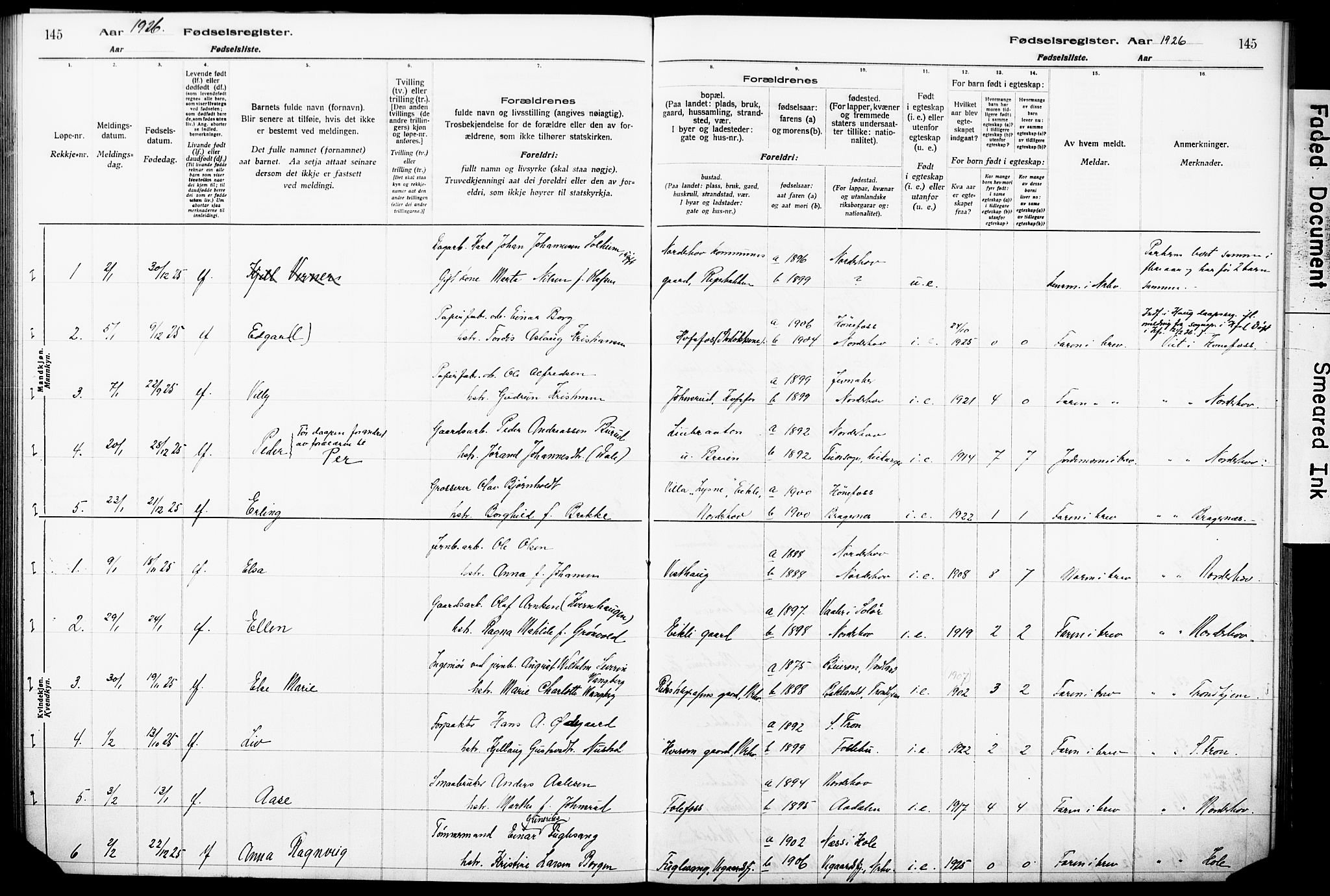 Norderhov kirkebøker, AV/SAKO-A-237/J/Ja/L0001: Birth register no. 1, 1916-1930, p. 145