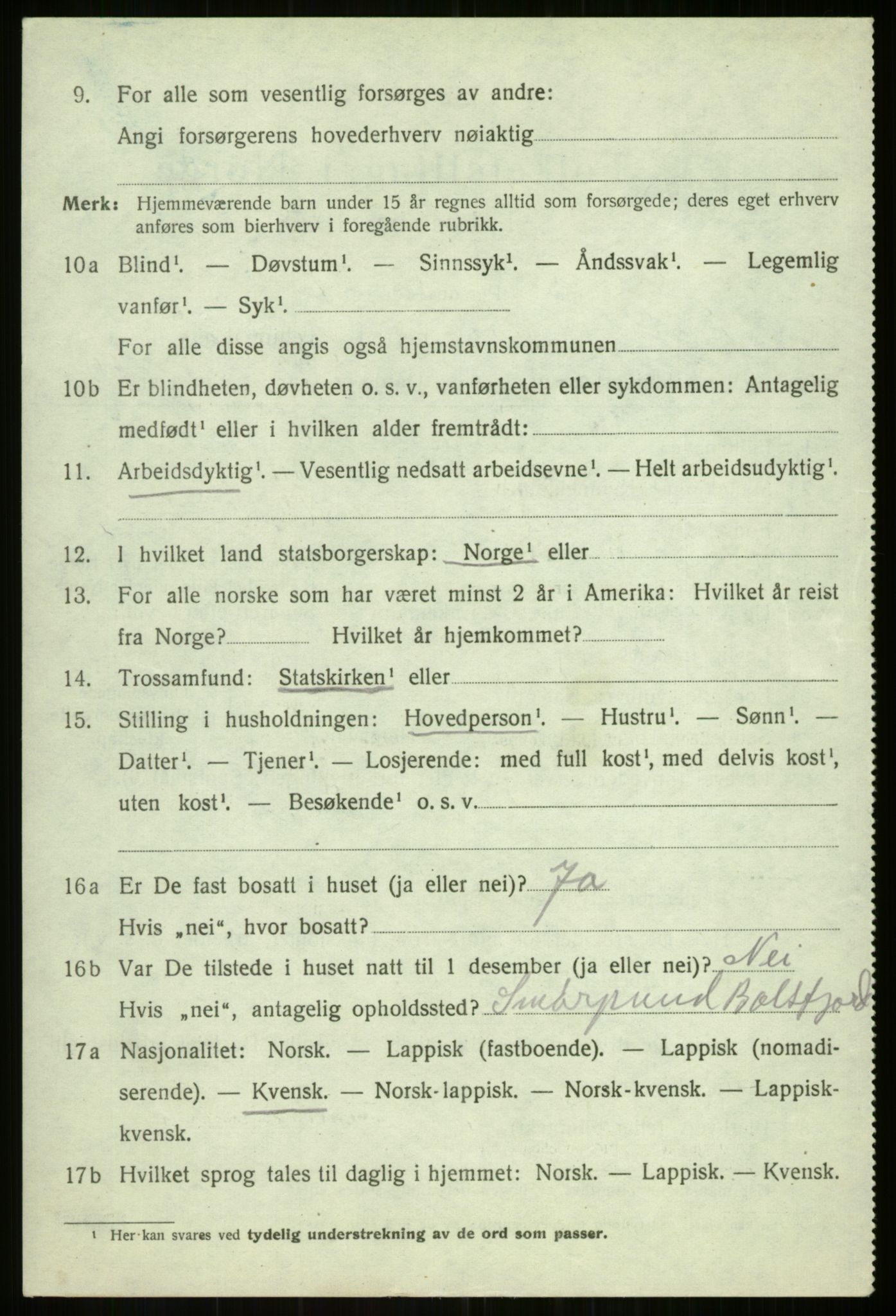 SATØ, 1920 census for Balsfjord, 1920, p. 3845