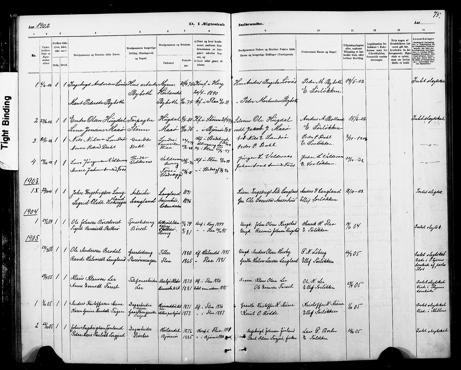 Ministerialprotokoller, klokkerbøker og fødselsregistre - Sør-Trøndelag, SAT/A-1456/693/L1123: Parish register (copy) no. 693C04, 1887-1910, p. 75