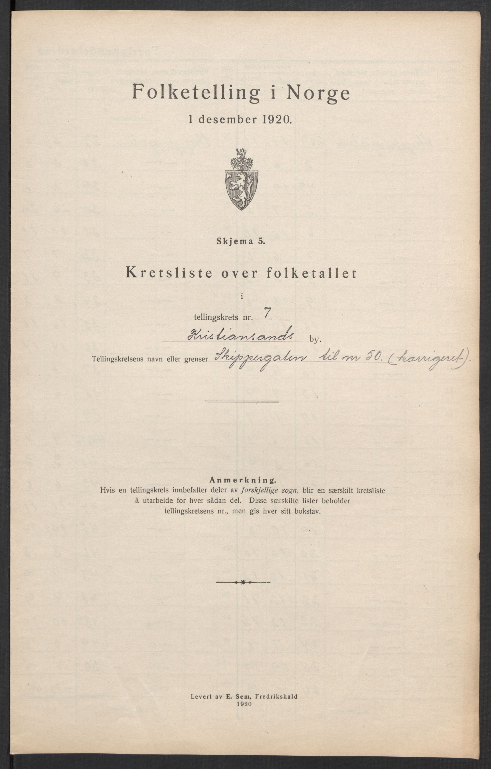 SAK, 1920 census for Kristiansand, 1920, p. 107