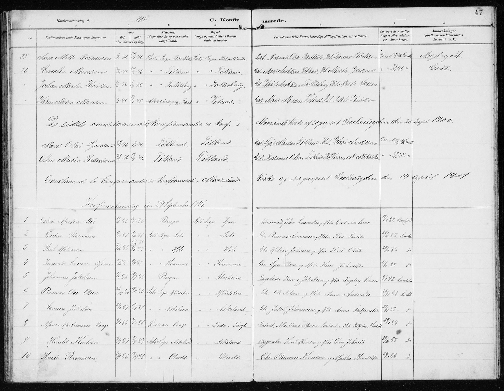 Manger sokneprestembete, AV/SAB-A-76801/H/Hab: Parish register (copy) no. D 3, 1895-1910, p. 47