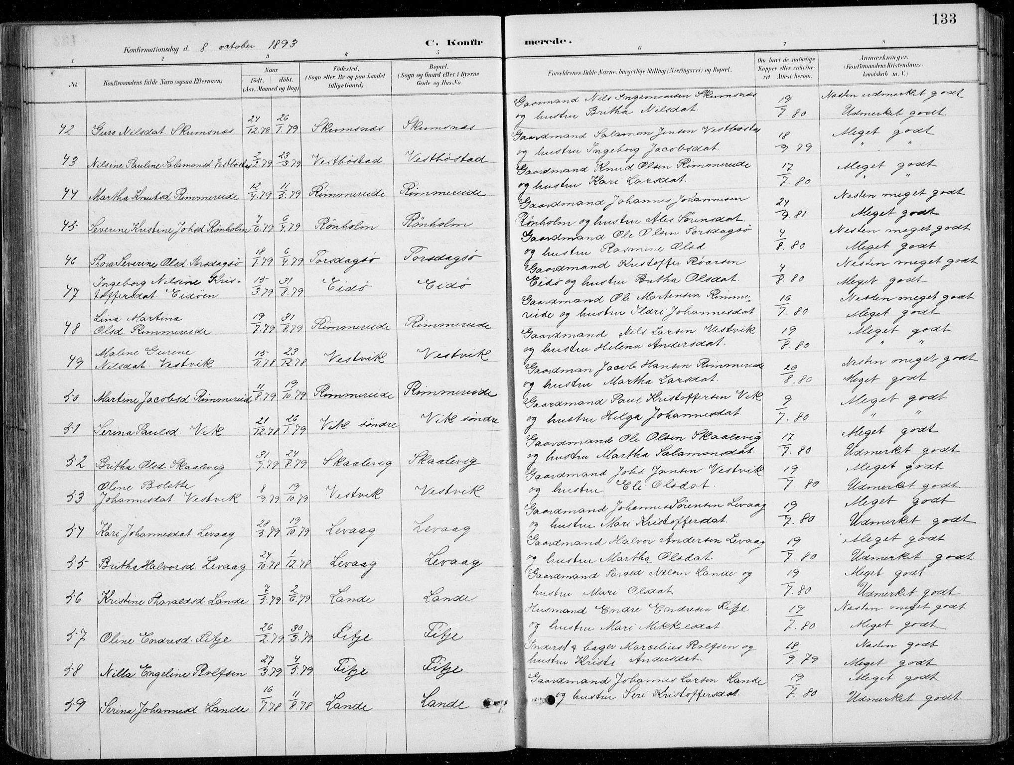 Fitjar sokneprestembete, AV/SAB-A-99926: Parish register (copy) no. A 2, 1887-1906, p. 133