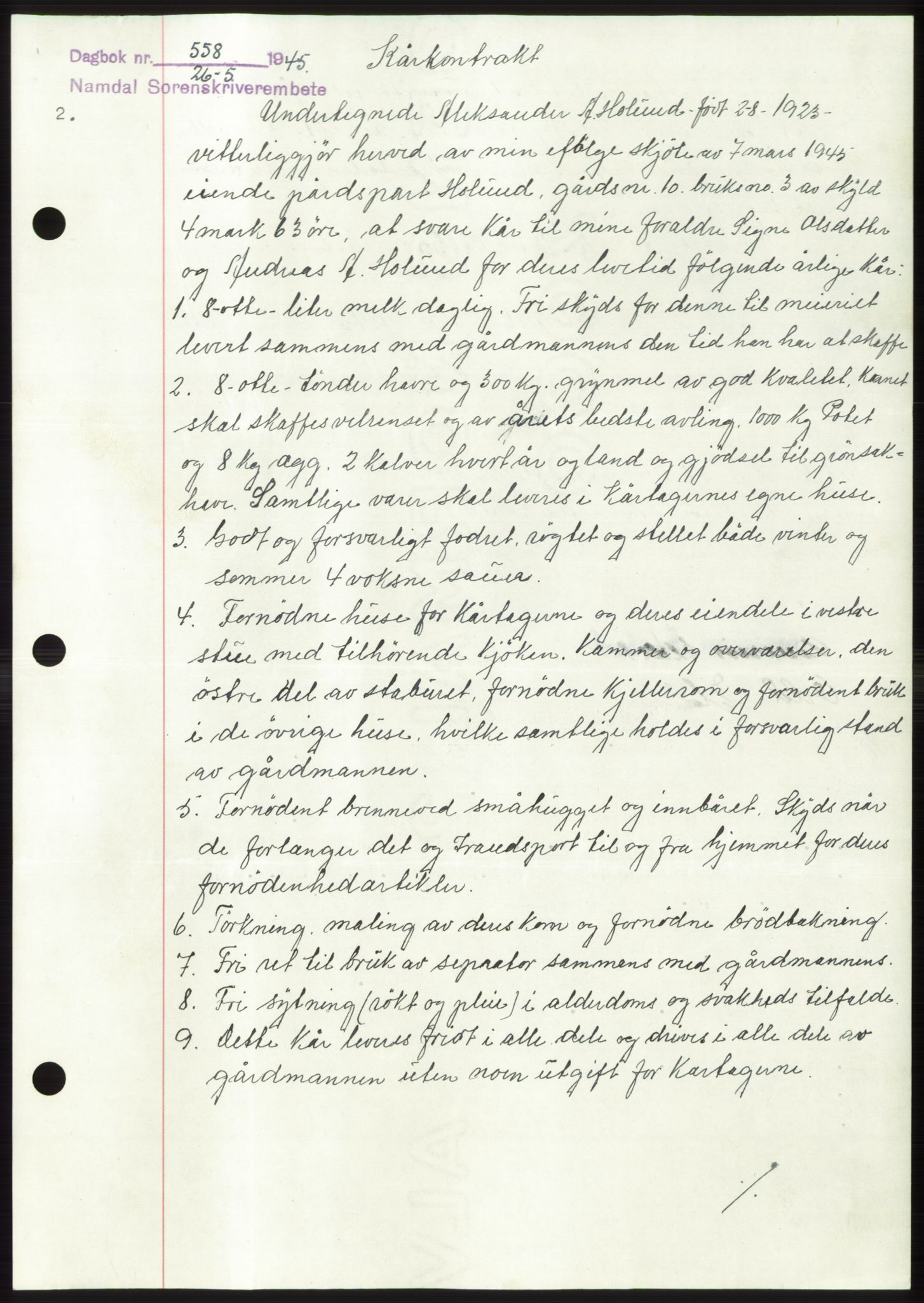 Namdal sorenskriveri, SAT/A-4133/1/2/2C: Mortgage book no. -, 1944-1945, Diary no: : 558/1945