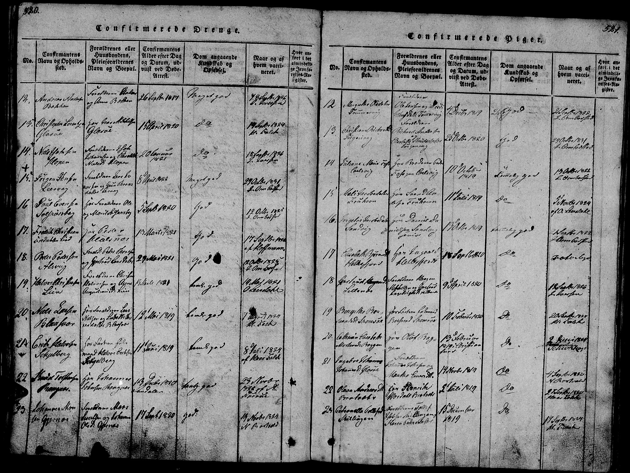 Ministerialprotokoller, klokkerbøker og fødselsregistre - Møre og Romsdal, AV/SAT-A-1454/581/L0933: Parish register (official) no. 581A03 /1, 1819-1836, p. 520-521