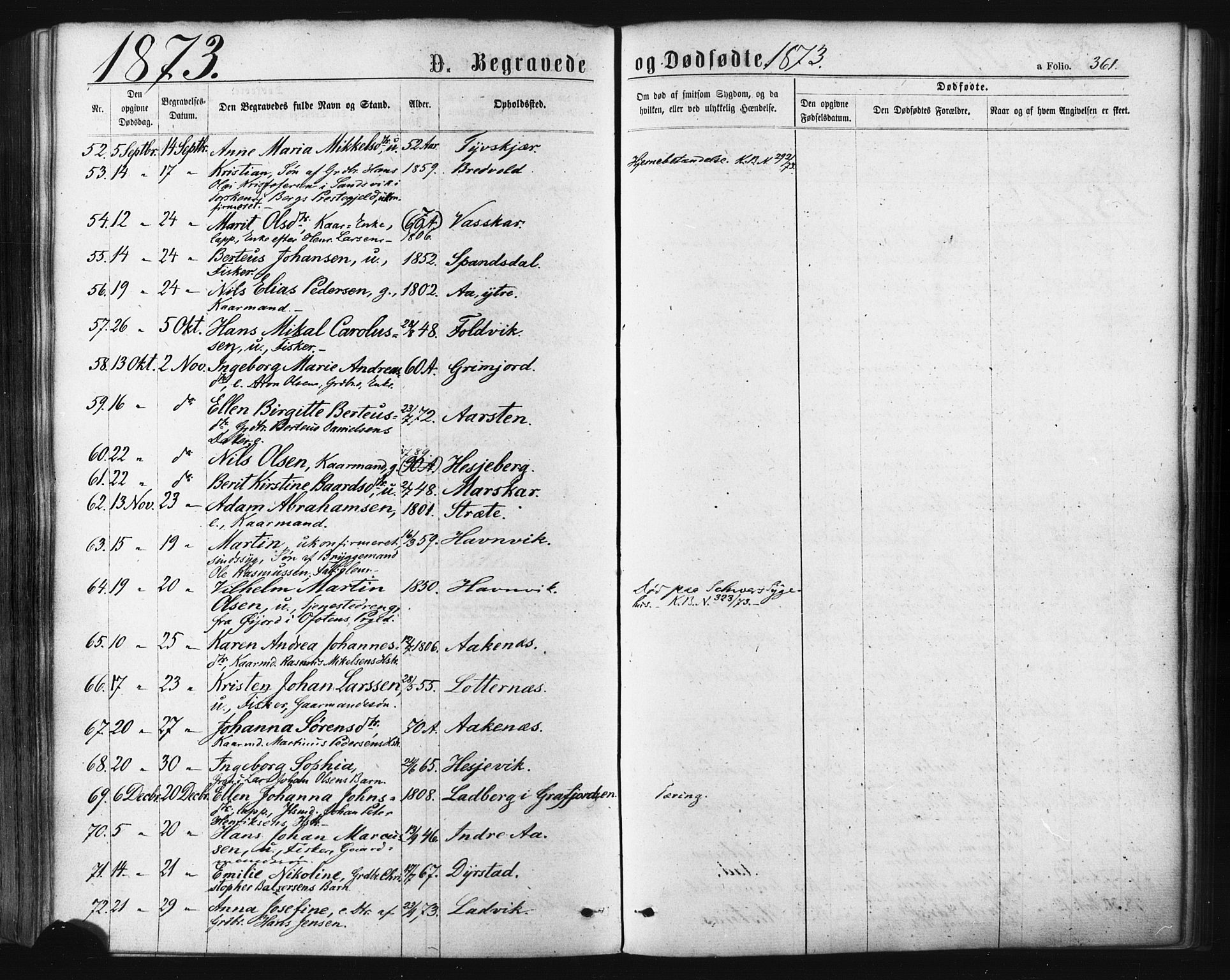 Ibestad sokneprestembete, SATØ/S-0077/H/Ha/Haa/L0010kirke: Parish register (official) no. 10, 1869-1879, p. 361