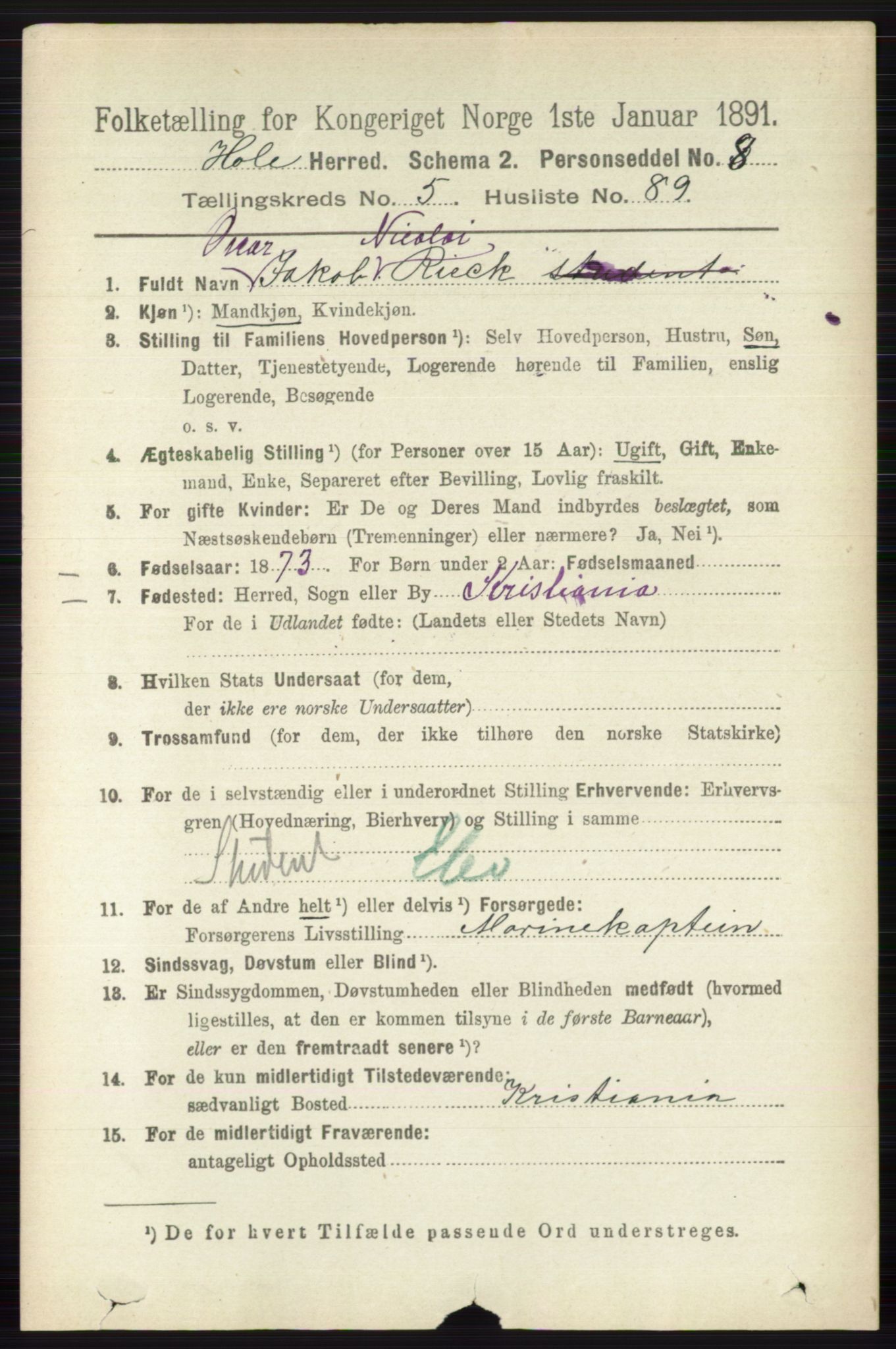 RA, 1891 census for 0612 Hole, 1891, p. 2962