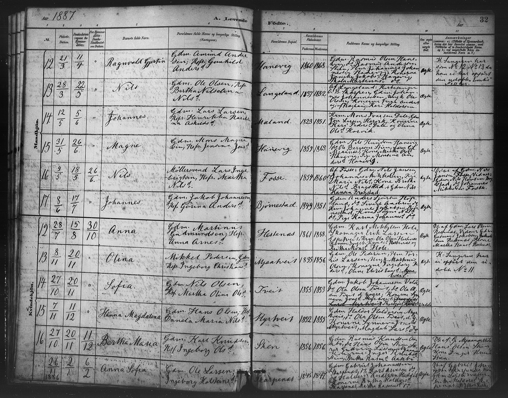 Alversund Sokneprestembete, AV/SAB-A-73901/H/Ha/Haa/Haac/L0001: Parish register (official) no. C 1, 1882-1900, p. 32