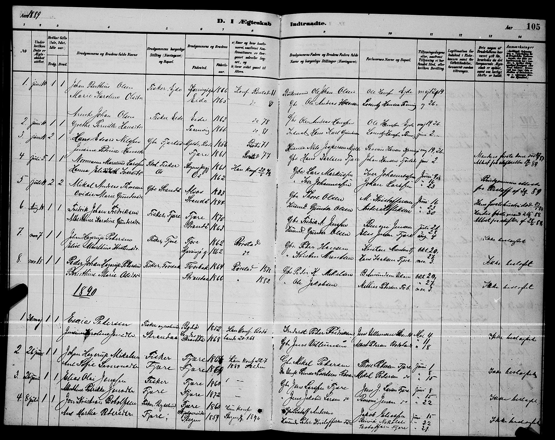 Ministerialprotokoller, klokkerbøker og fødselsregistre - Nordland, AV/SAT-A-1459/803/L0076: Parish register (copy) no. 803C03, 1882-1897, p. 105