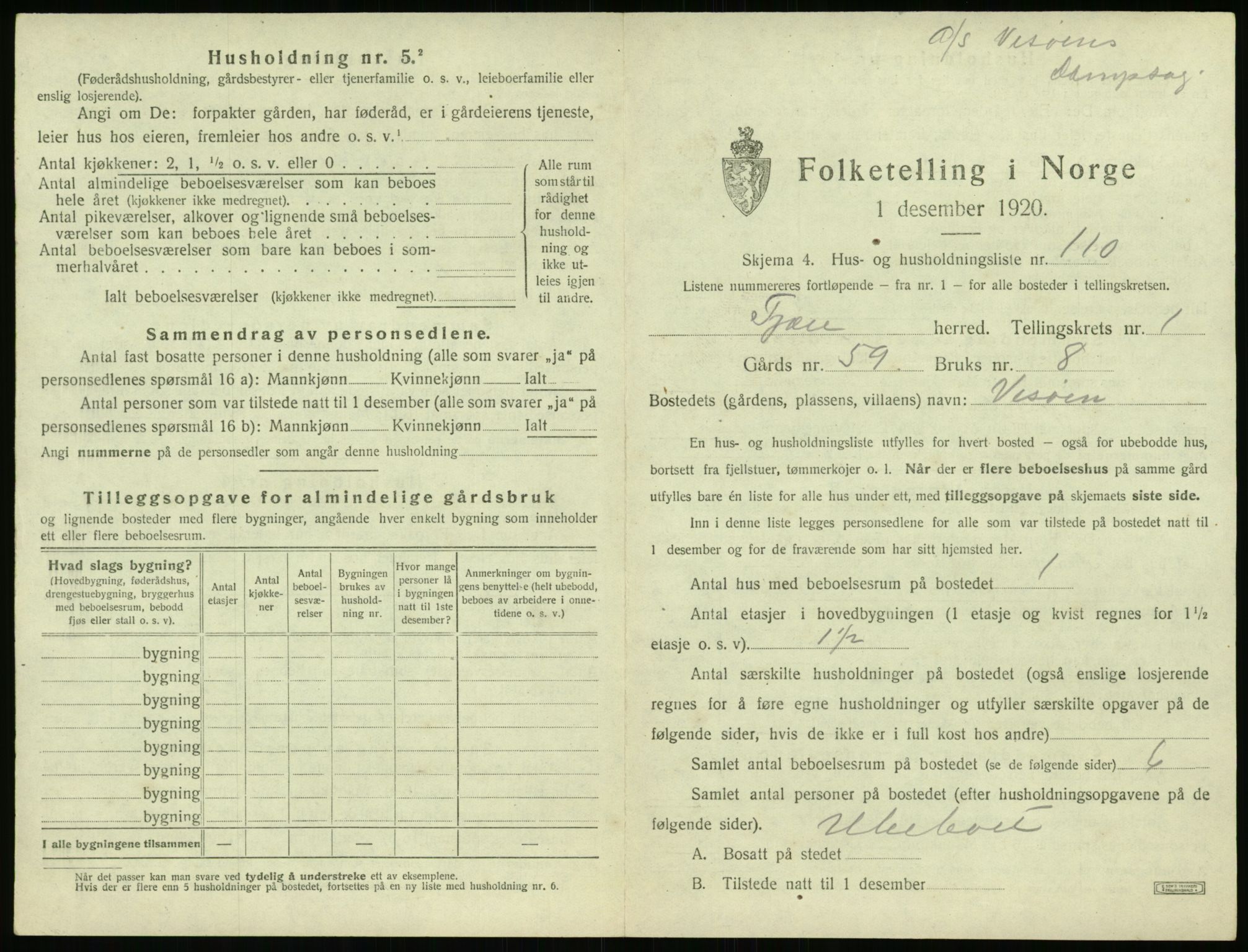 SAK, 1920 census for Fjære, 1920, p. 279