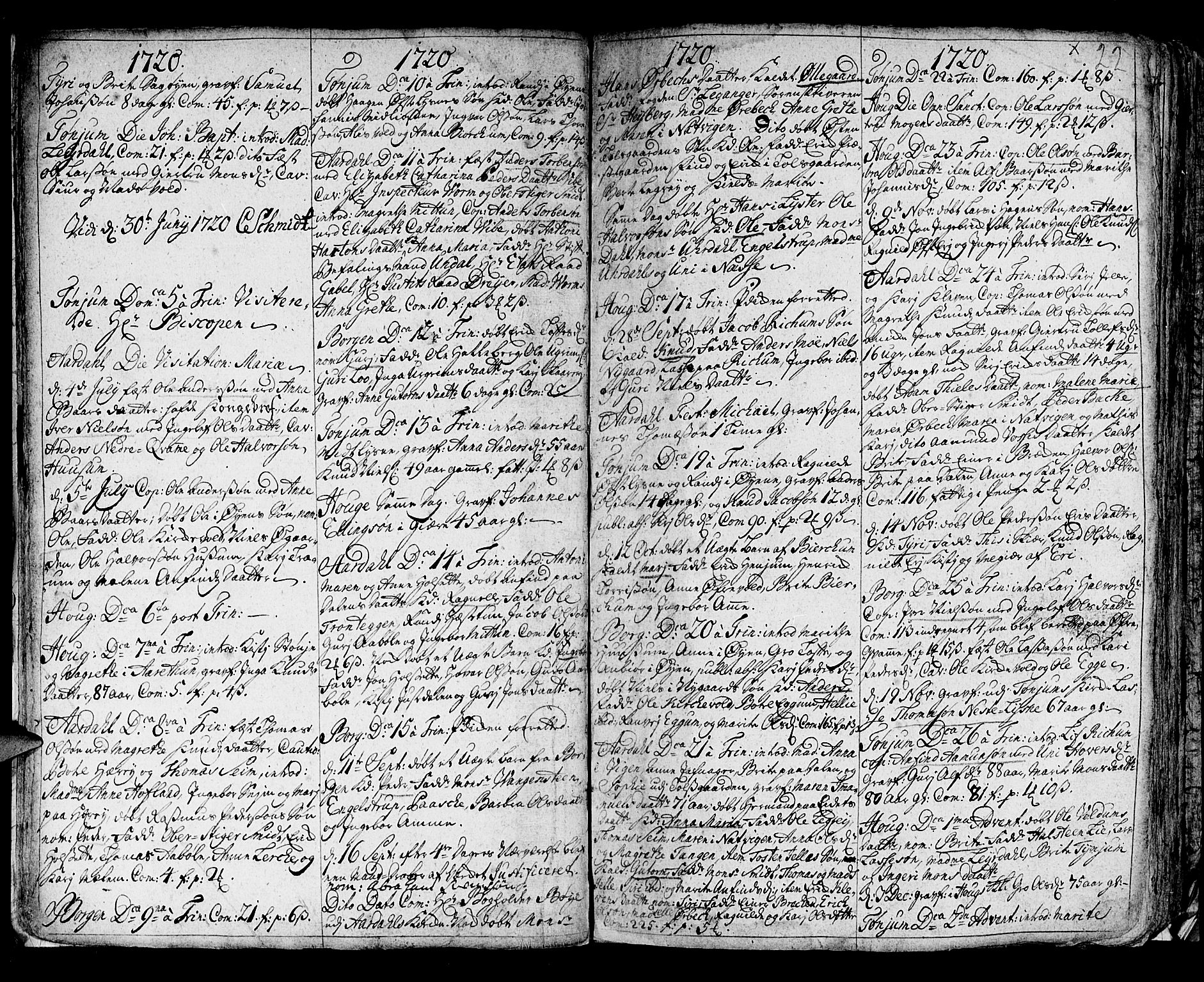 Lærdal sokneprestembete, AV/SAB-A-81201: Parish register (official) no. A 1, 1711-1752, p. 22