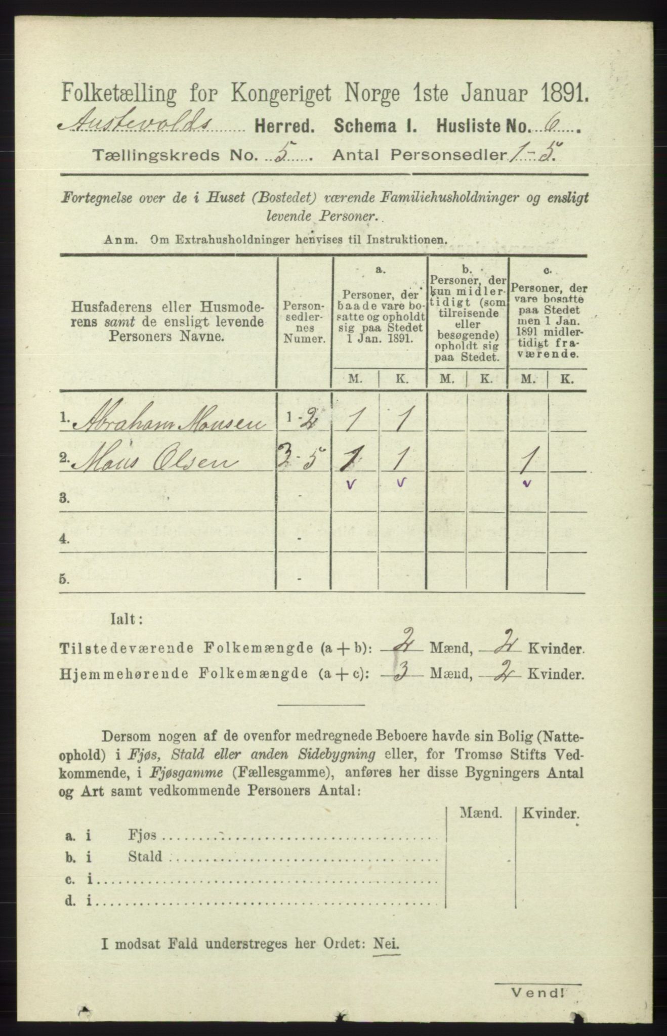 RA, 1891 census for 1244 Austevoll, 1891, p. 1916