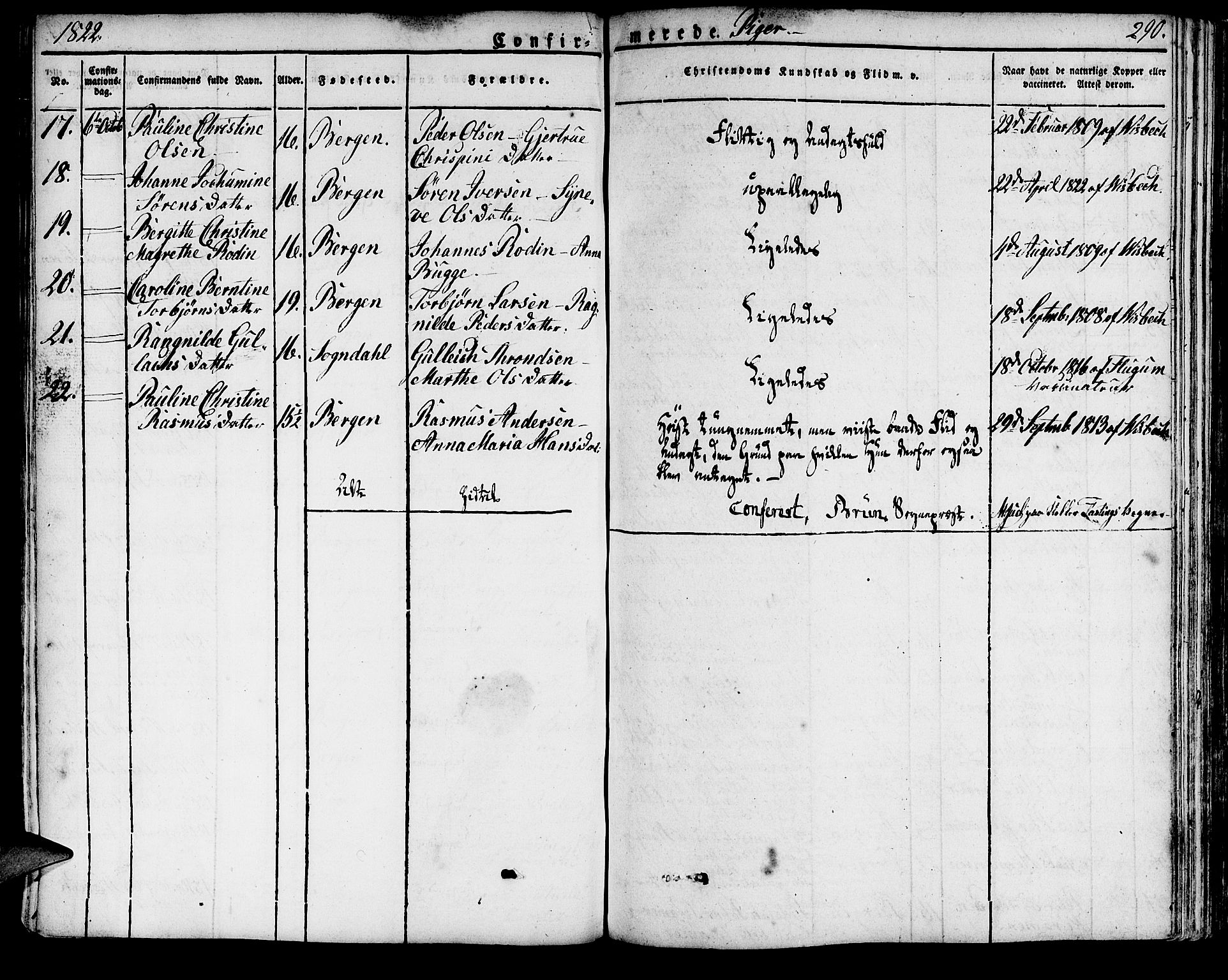 Domkirken sokneprestembete, SAB/A-74801/H/Haa/L0012: Parish register (official) no. A 12, 1821-1840, p. 290
