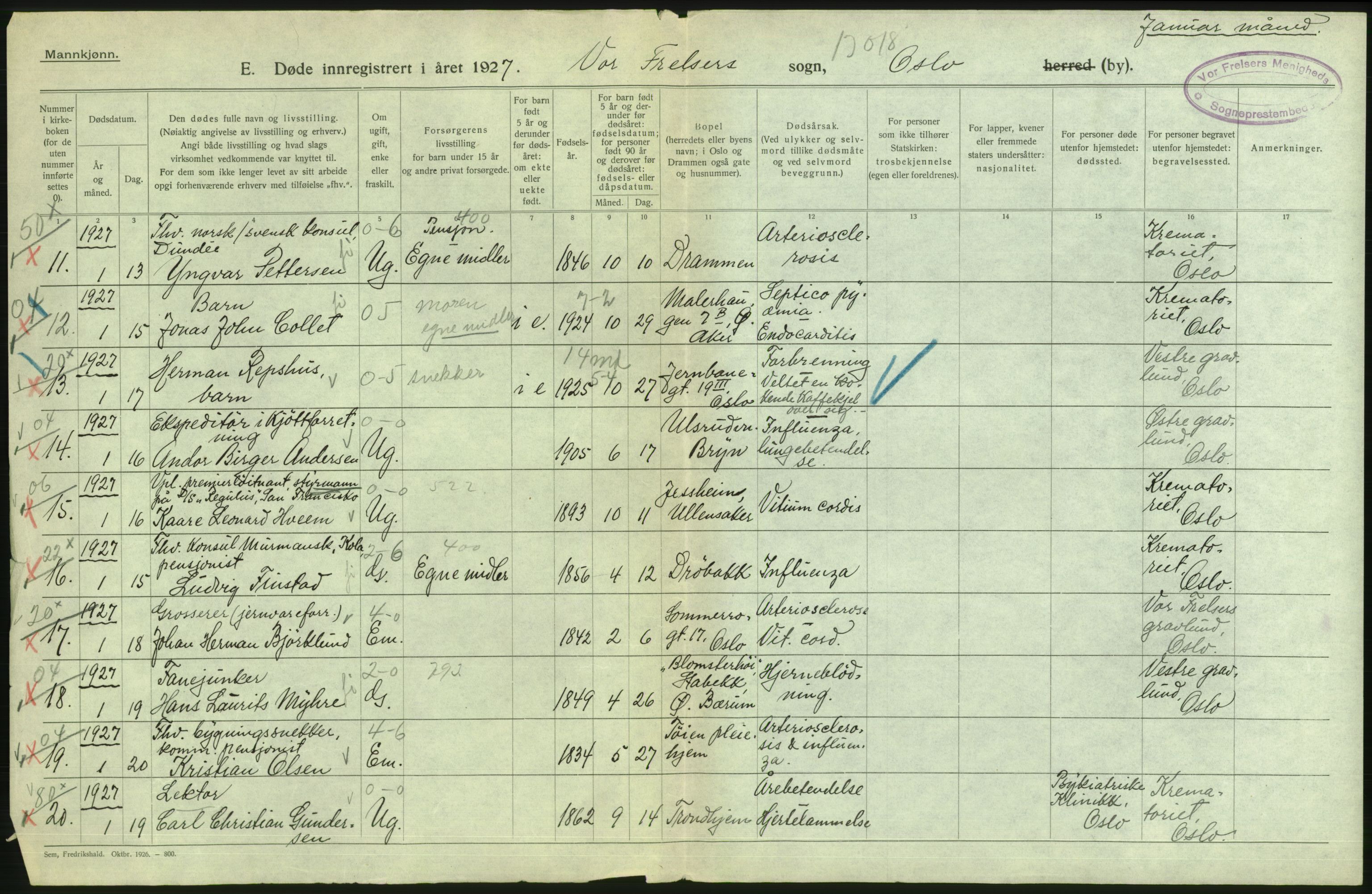 Statistisk sentralbyrå, Sosiodemografiske emner, Befolkning, AV/RA-S-2228/D/Df/Dfc/Dfcg/L0009: Oslo: Døde menn, 1927, p. 4