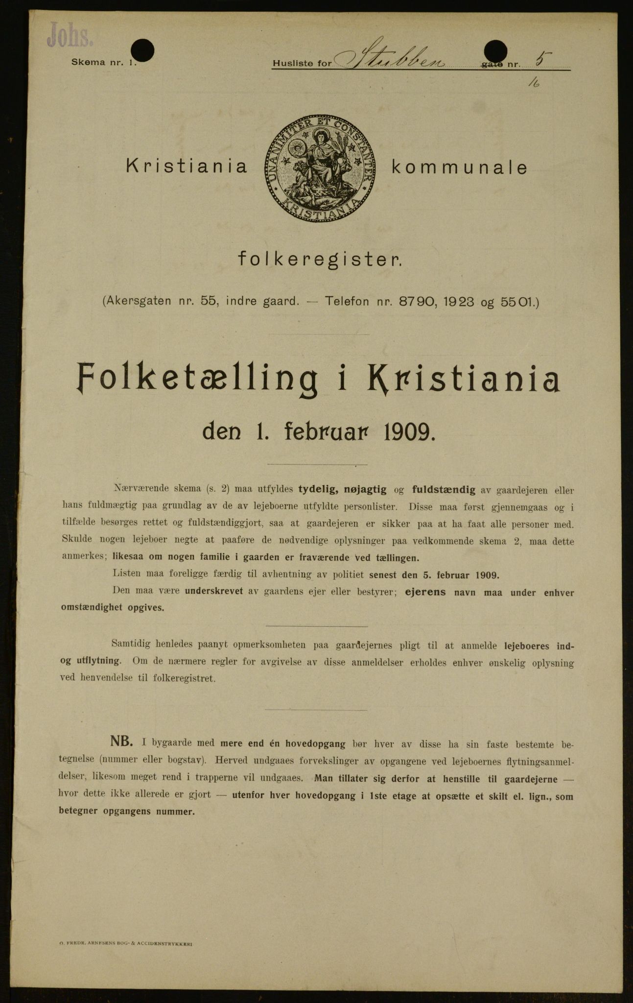 OBA, Municipal Census 1909 for Kristiania, 1909, p. 94520