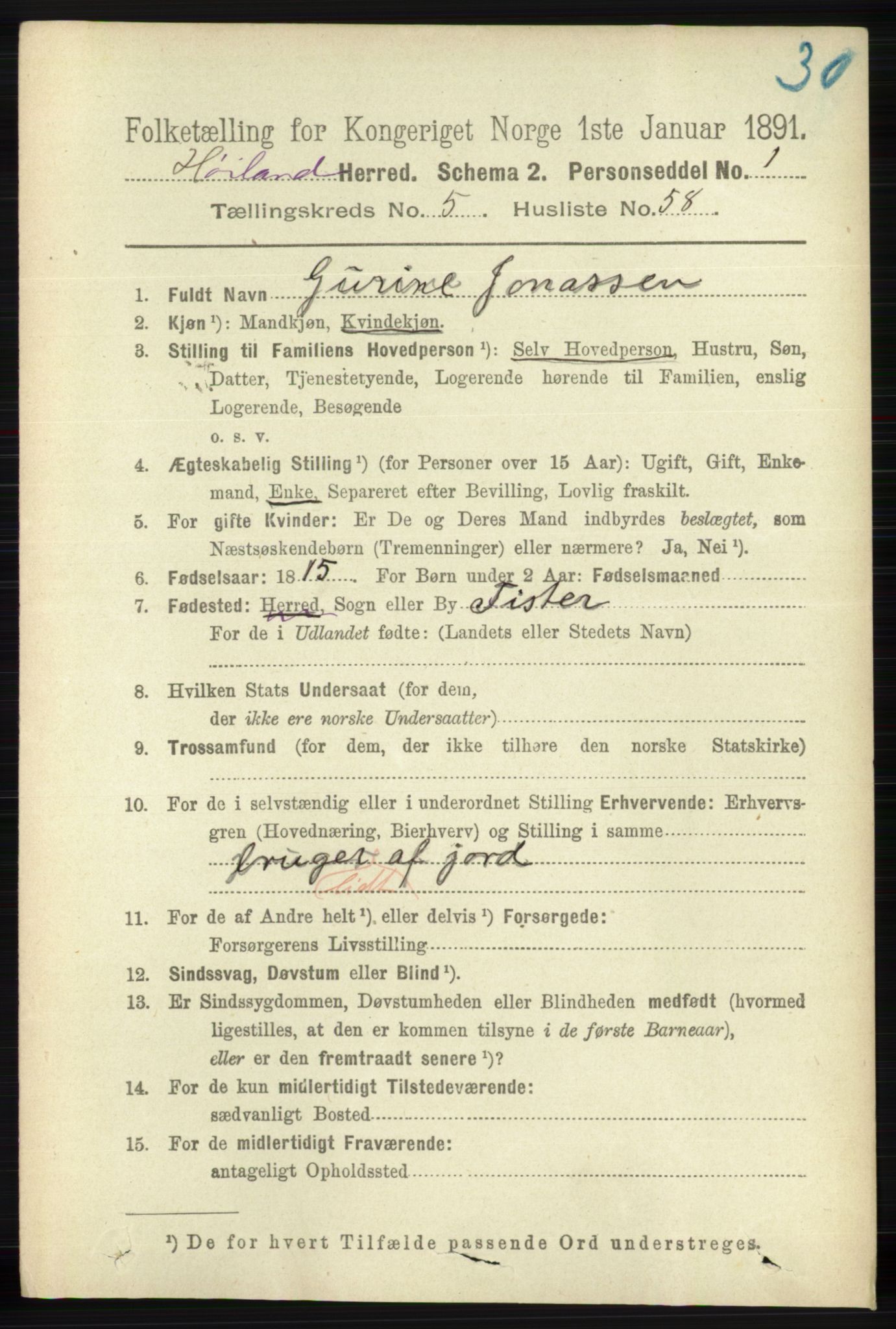 RA, 1891 census for 1123 Høyland, 1891, p. 1913