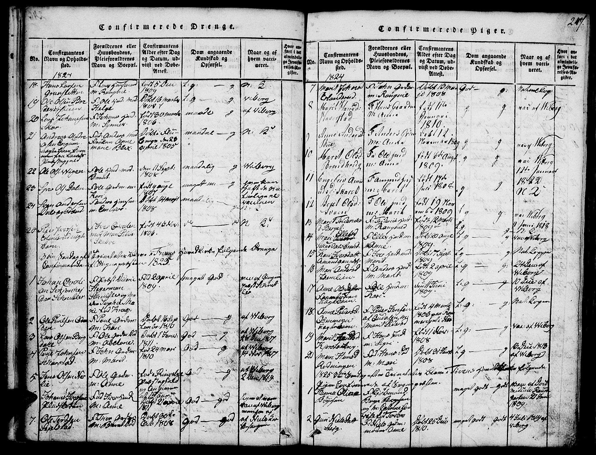 Fron prestekontor, SAH/PREST-078/H/Ha/Hab/L0001: Parish register (copy) no. 1, 1816-1843, p. 247