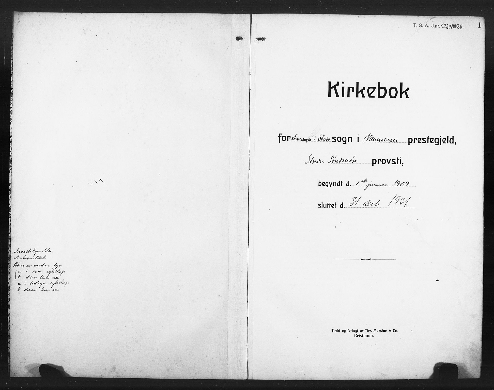 Ministerialprotokoller, klokkerbøker og fødselsregistre - Møre og Romsdal, SAT/A-1454/502/L0028: Parish register (copy) no. 502C02, 1909-1932, p. 1