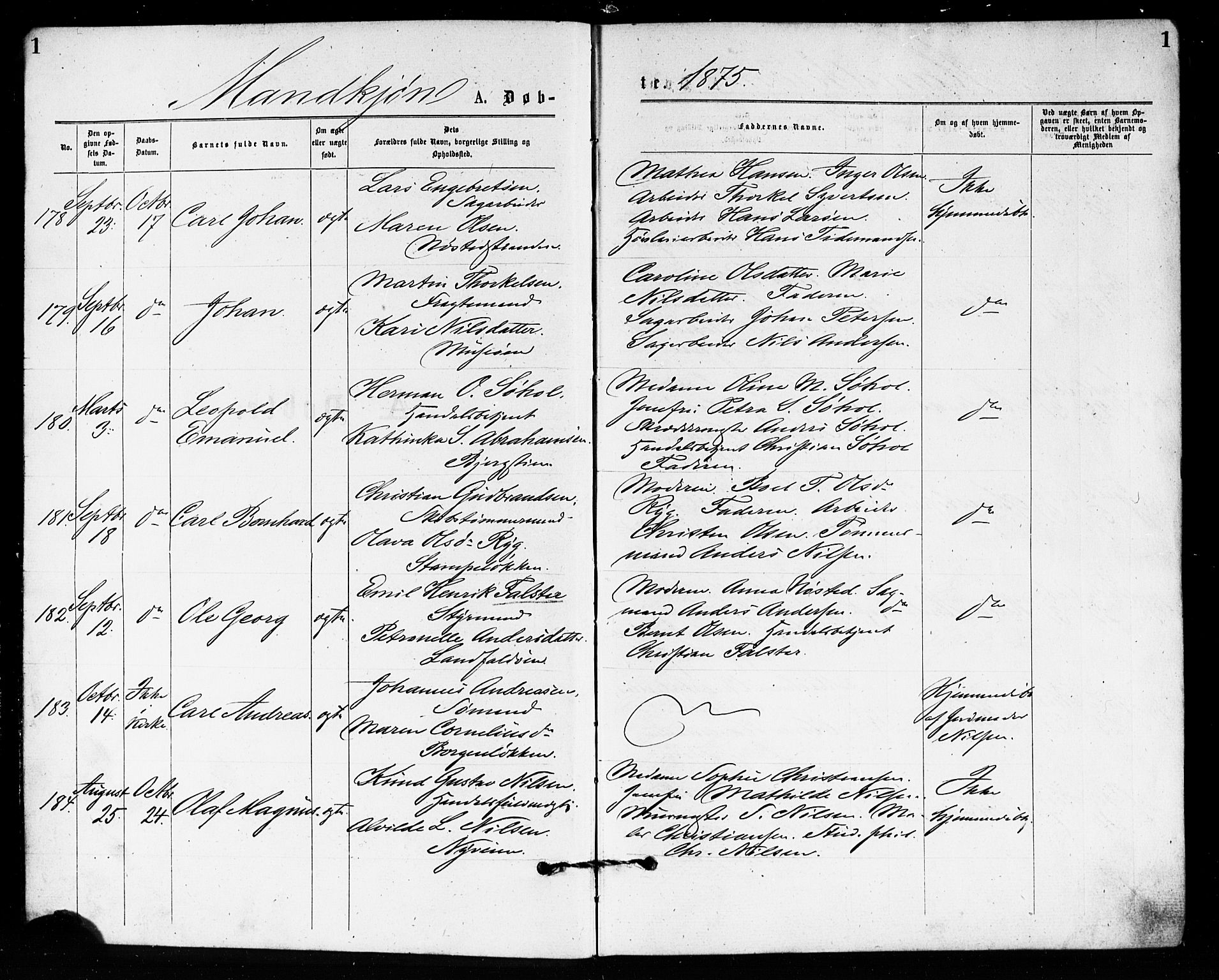 Bragernes kirkebøker, AV/SAKO-A-6/F/Fb/L0005: Parish register (official) no. II 5, 1875-1877, p. 1