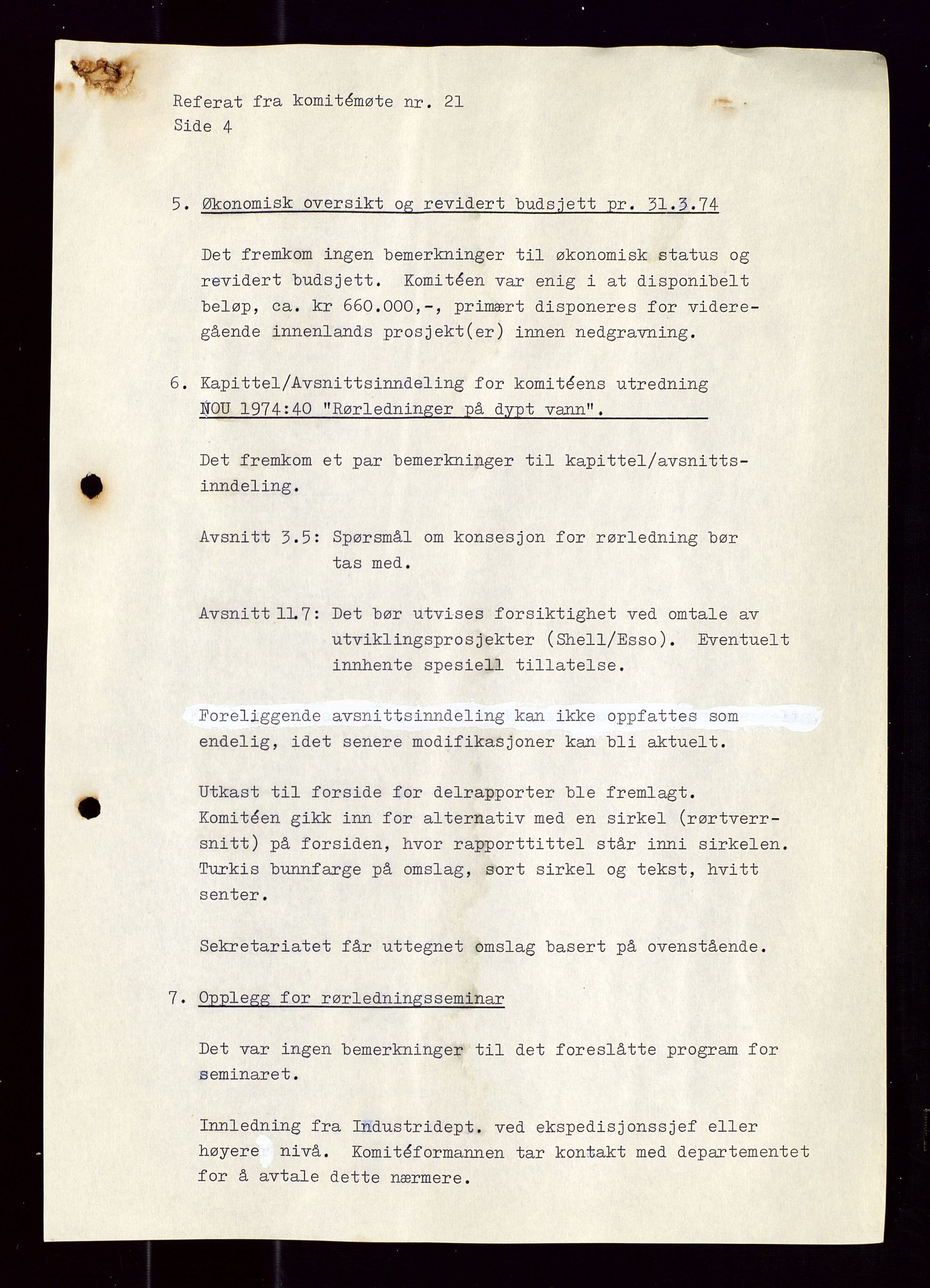 Industridepartementet, Oljekontoret, AV/SAST-A-101348/Di/L0001: DWP, møter juni - november, komiteemøter nr. 19 - 26, 1973-1974, p. 126