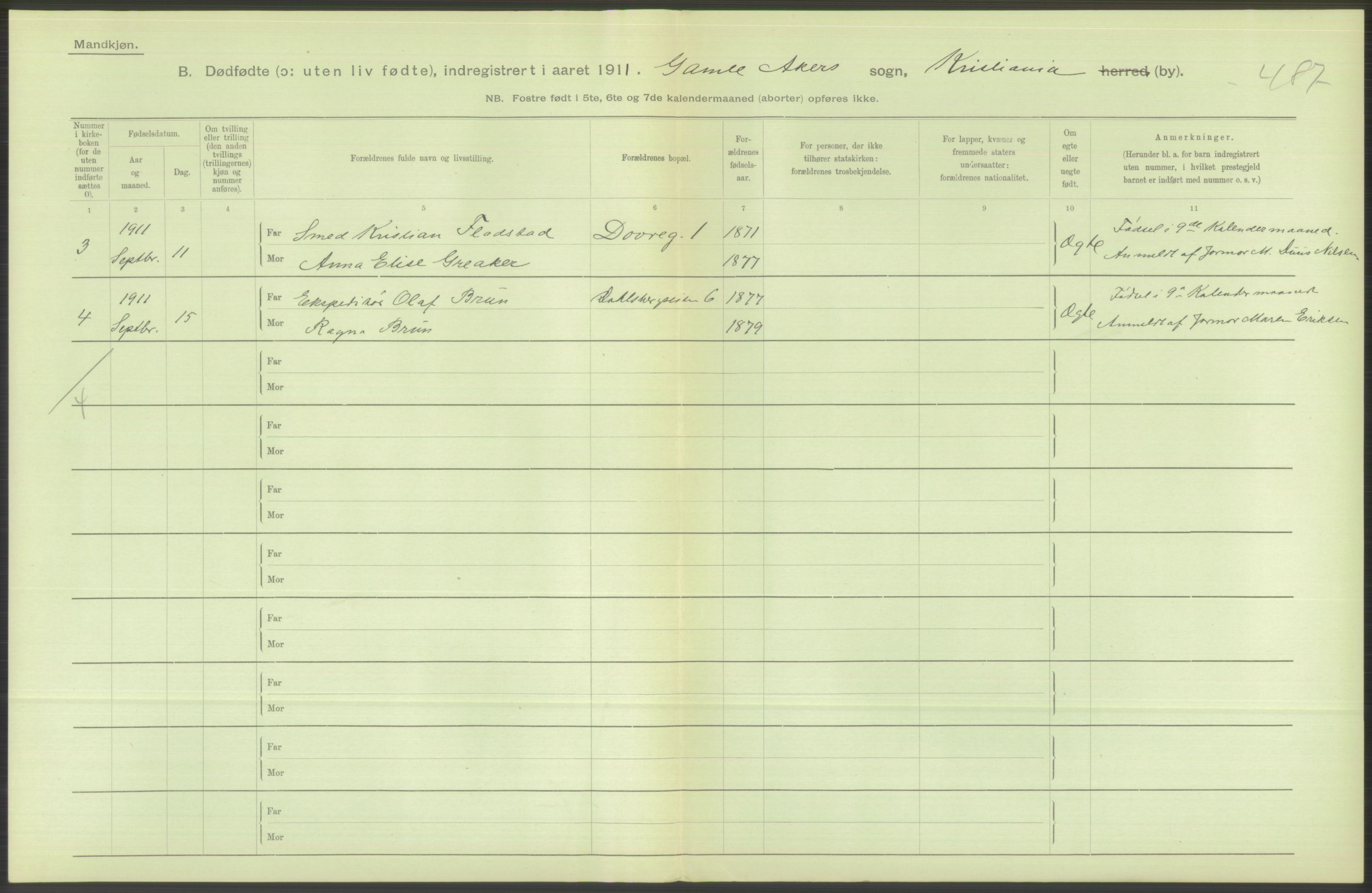 Statistisk sentralbyrå, Sosiodemografiske emner, Befolkning, RA/S-2228/D/Df/Dfb/Dfba/L0010: Kristiania: Døde kvinner samt dødfødte., 1911, p. 86