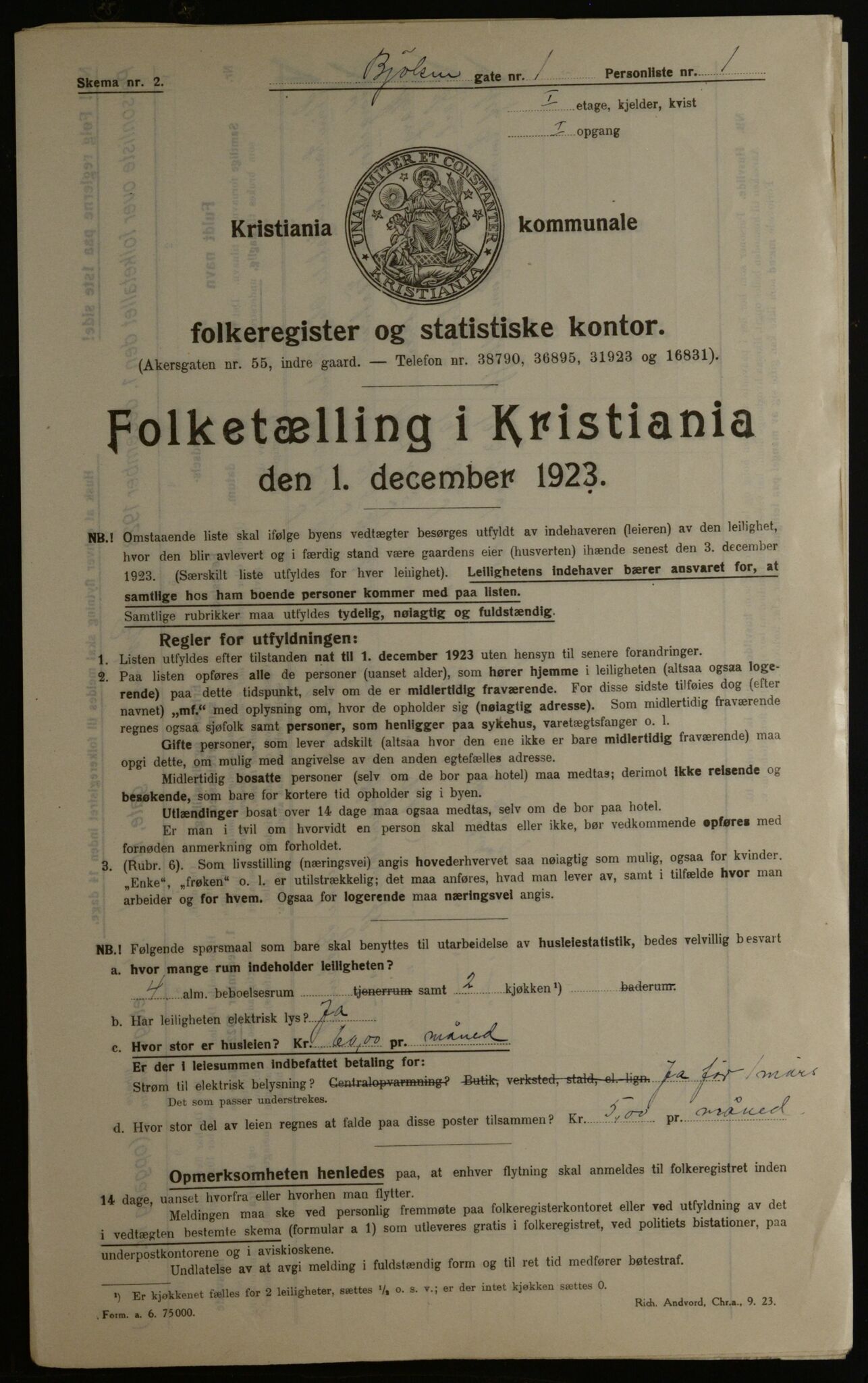 OBA, Municipal Census 1923 for Kristiania, 1923, p. 7461