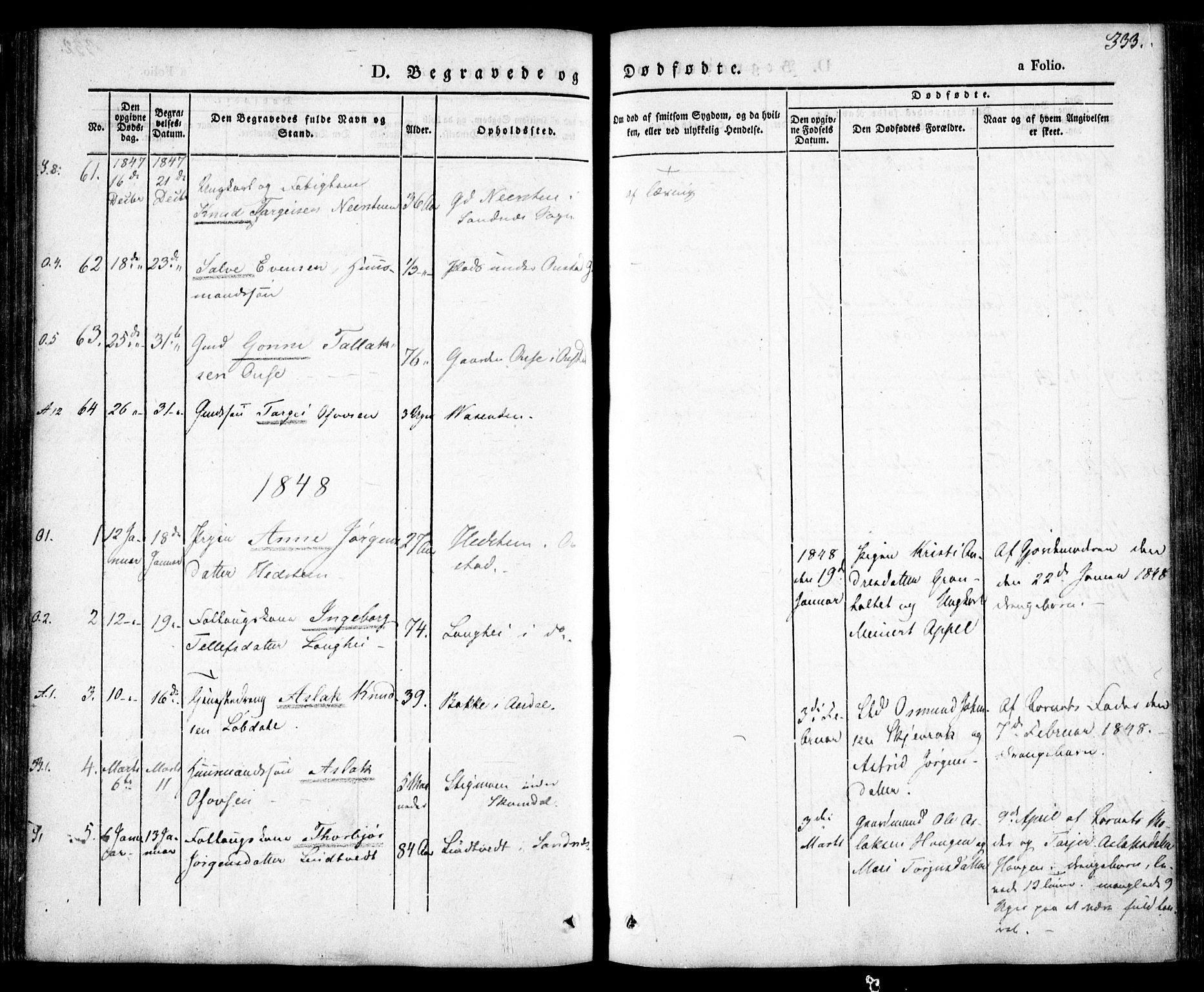 Bygland sokneprestkontor, SAK/1111-0006/F/Fa/Fab/L0004: Parish register (official) no. A 4, 1842-1858, p. 333