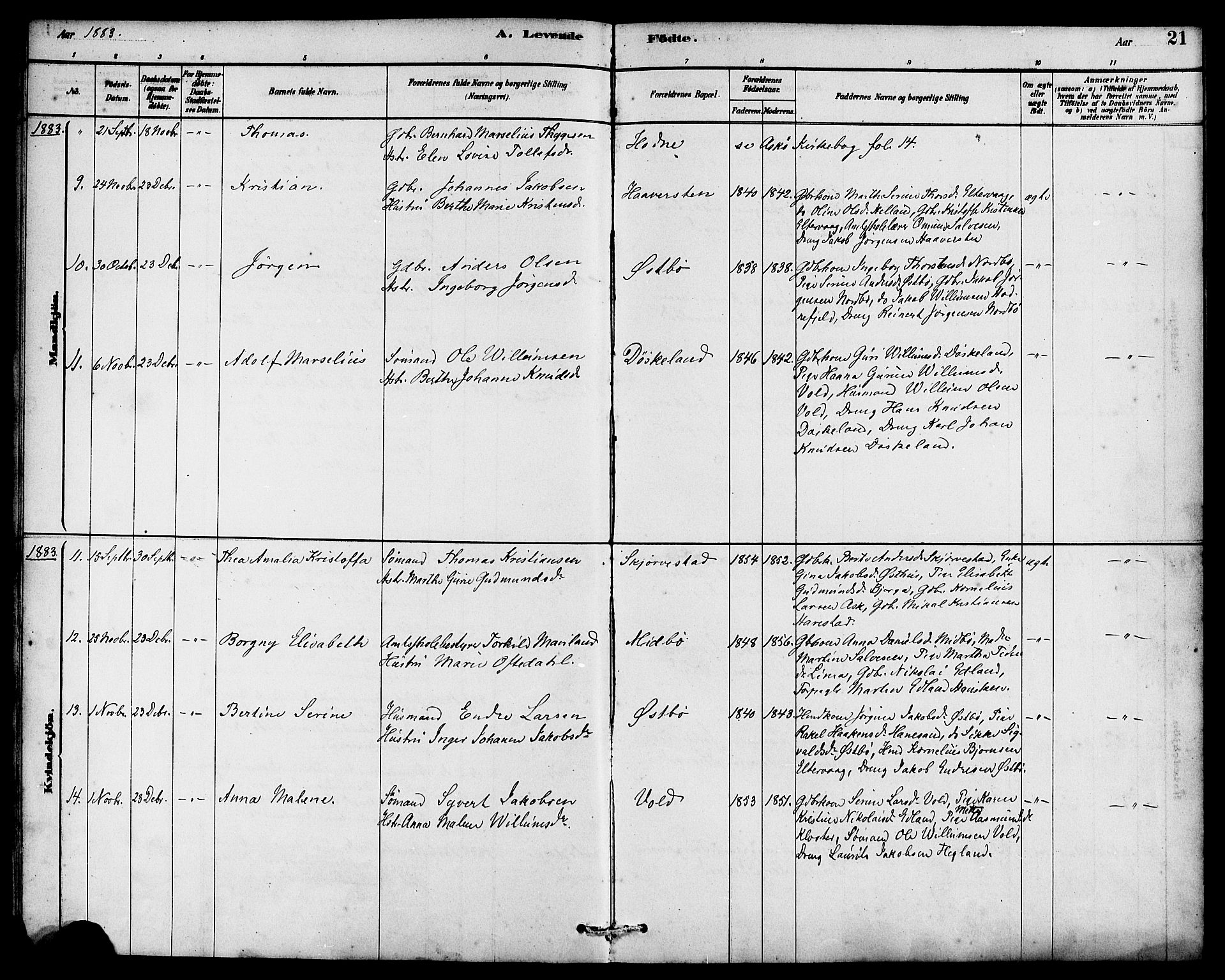 Rennesøy sokneprestkontor, AV/SAST-A -101827/H/Ha/Haa/L0007: Parish register (official) no. A 7, 1878-1884, p. 21