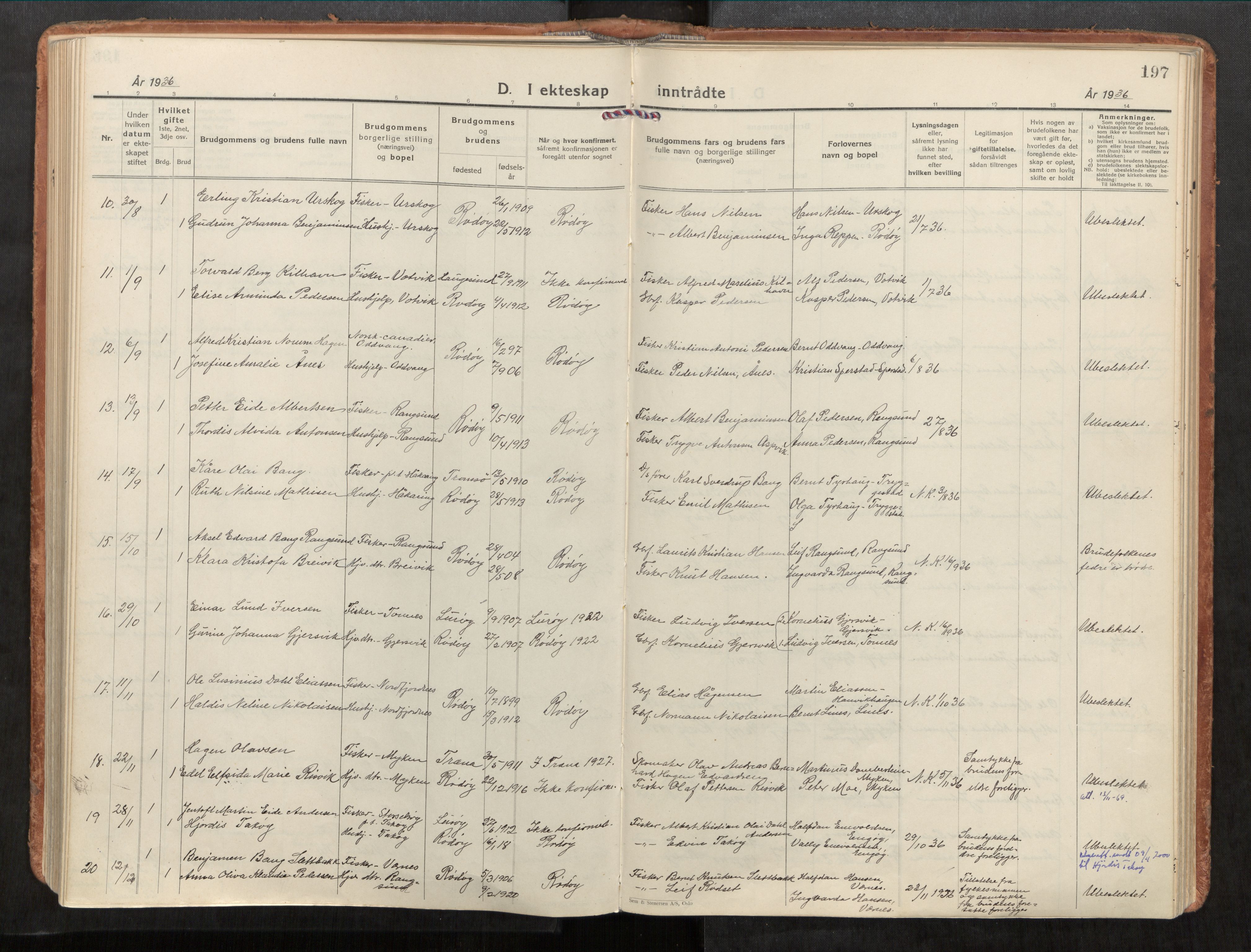 Rødøy sokneprestkontor, AV/SAT-A-4397/2/H/Ha/Haa/L0001: Parish register (official) no. 1, 1926-1941, p. 197