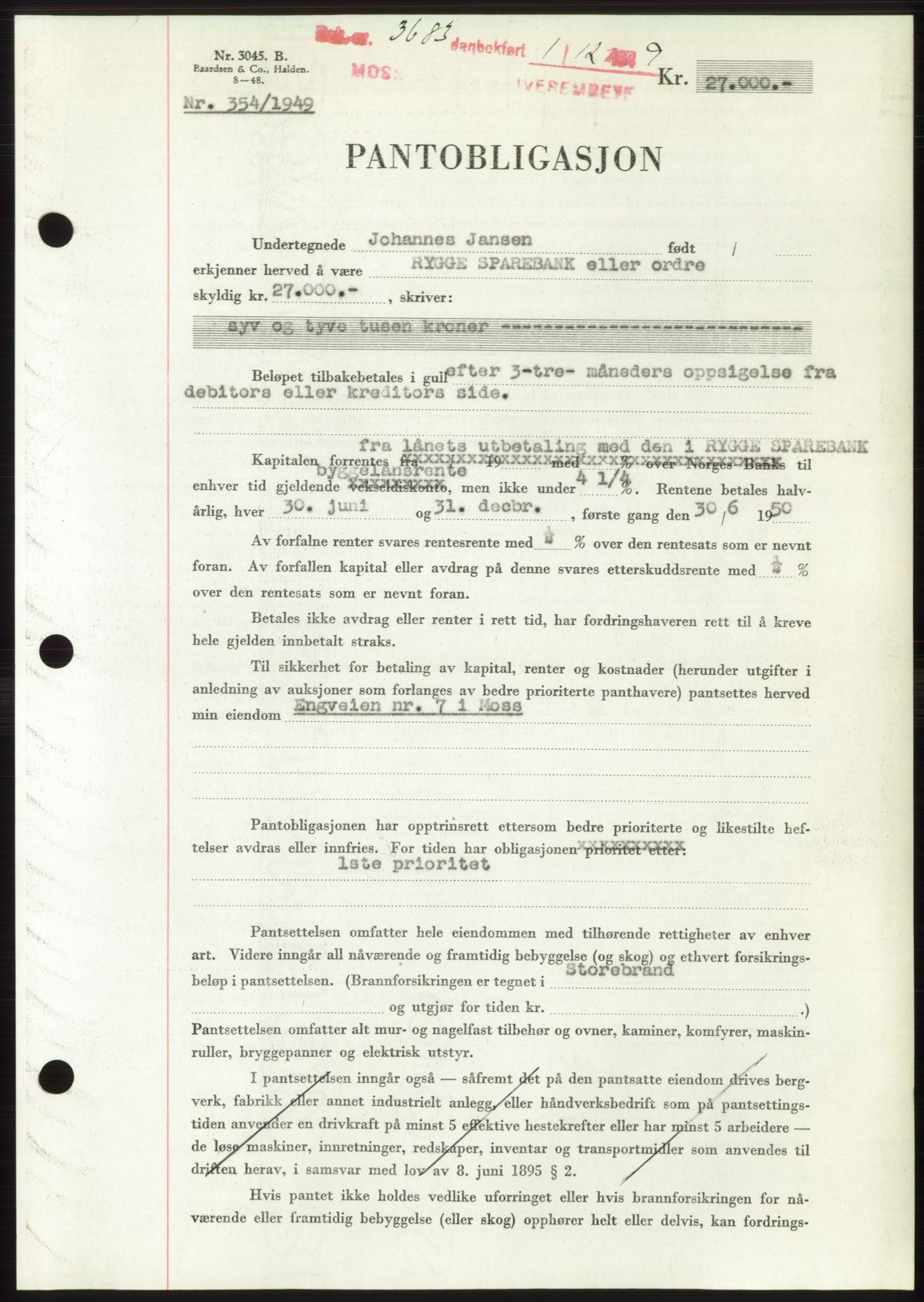 Moss sorenskriveri, SAO/A-10168: Mortgage book no. B23, 1949-1950, Diary no: : 3683/1949