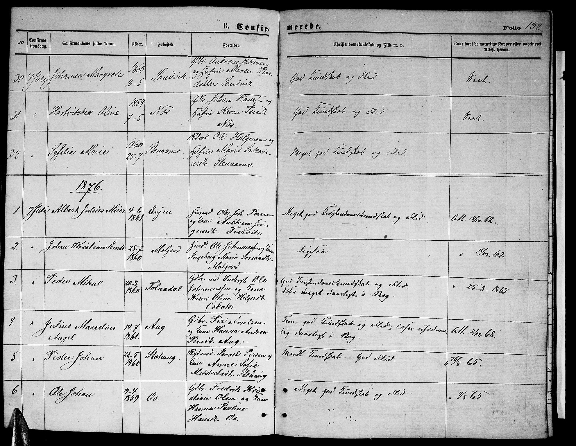 Ministerialprotokoller, klokkerbøker og fødselsregistre - Nordland, AV/SAT-A-1459/846/L0653: Parish register (copy) no. 846C03, 1872-1887, p. 132