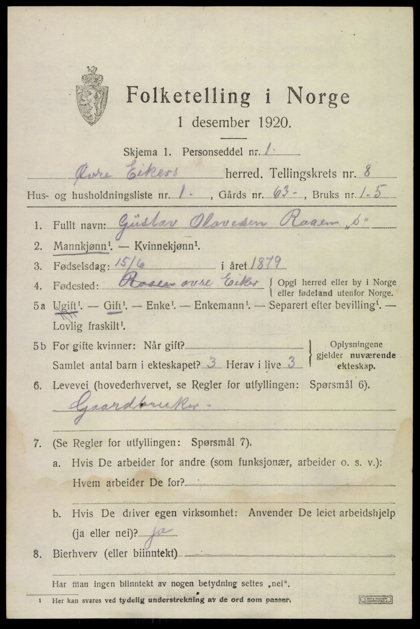 SAKO, 1920 census for Øvre Eiker, 1920, p. 14094