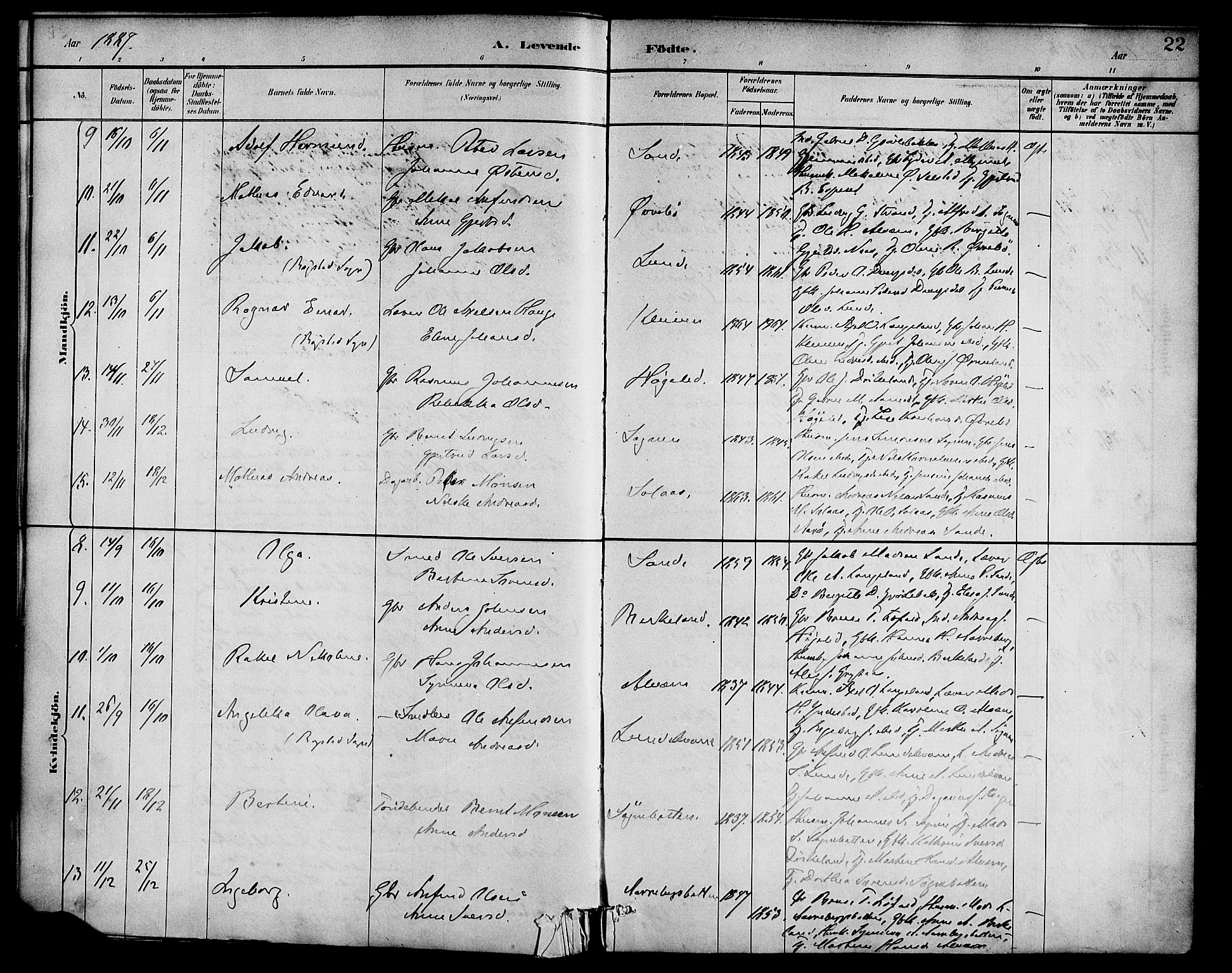 Gaular sokneprestembete, SAB/A-80001/H/Haa: Parish register (official) no. B 1, 1882-1897, p. 22