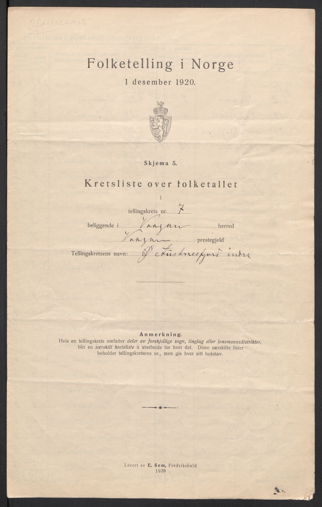 SAT, 1920 census for Vågan, 1920, p. 25