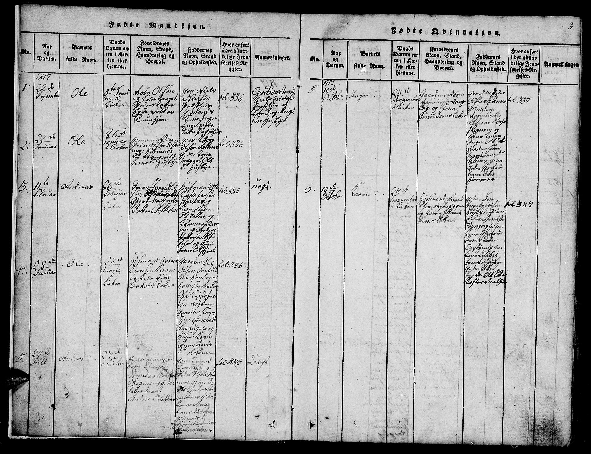 Ministerialprotokoller, klokkerbøker og fødselsregistre - Sør-Trøndelag, SAT/A-1456/666/L0788: Parish register (copy) no. 666C01, 1816-1847, p. 3