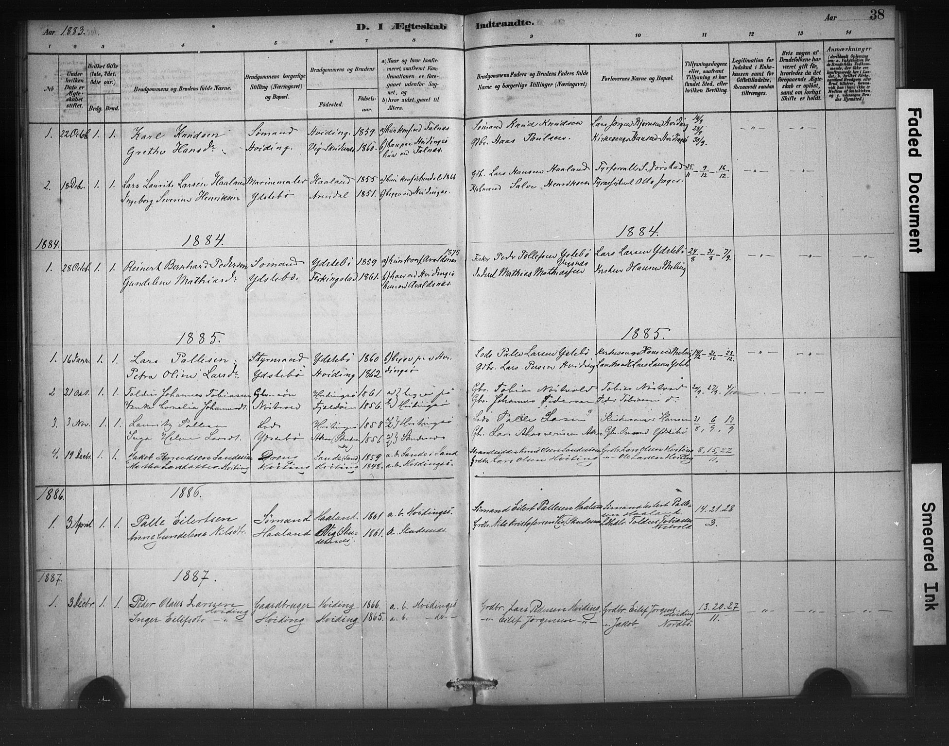 Rennesøy sokneprestkontor, SAST/A -101827/H/Ha/Haa/L0011: Parish register (official) no. A 11, 1878-1887, p. 38